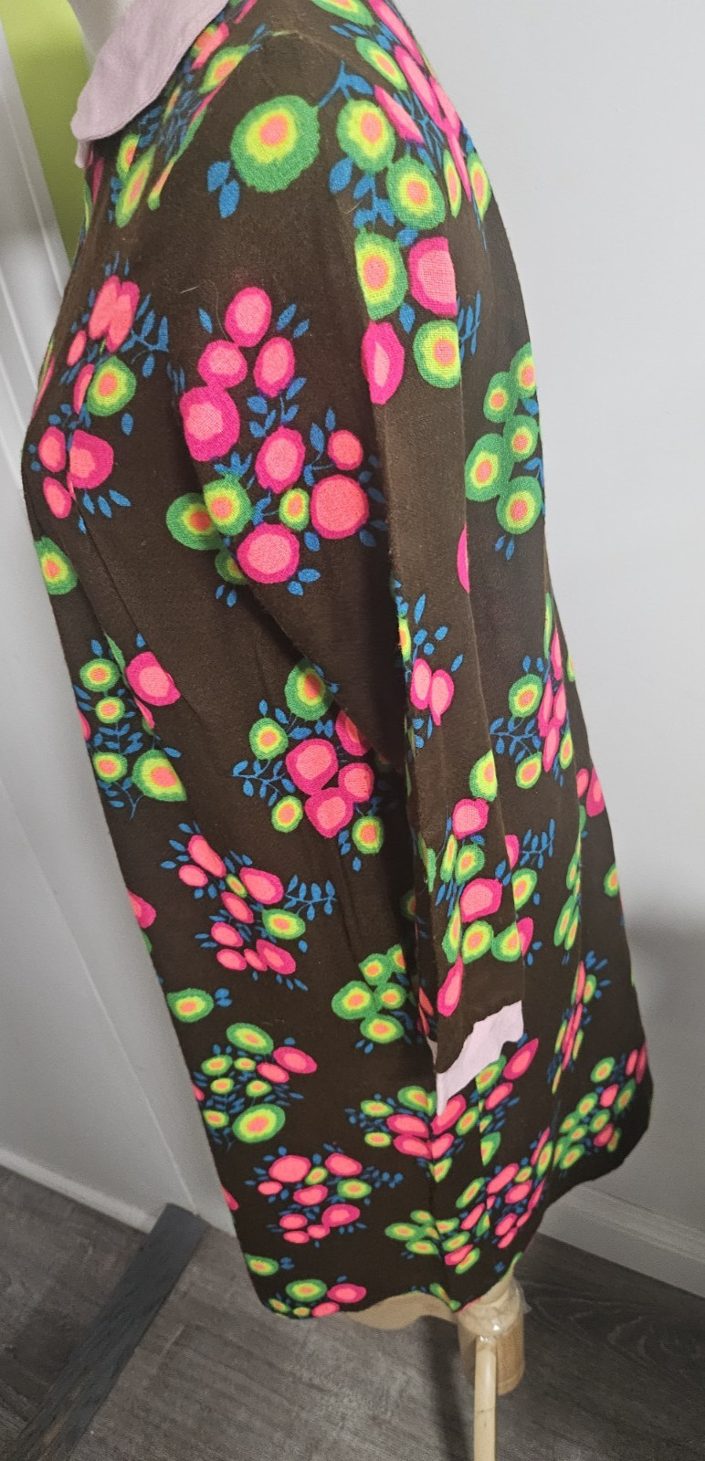 60s Mod Midi Dress Peter Pan Collar NEON POP ART 36&Prime; Med
