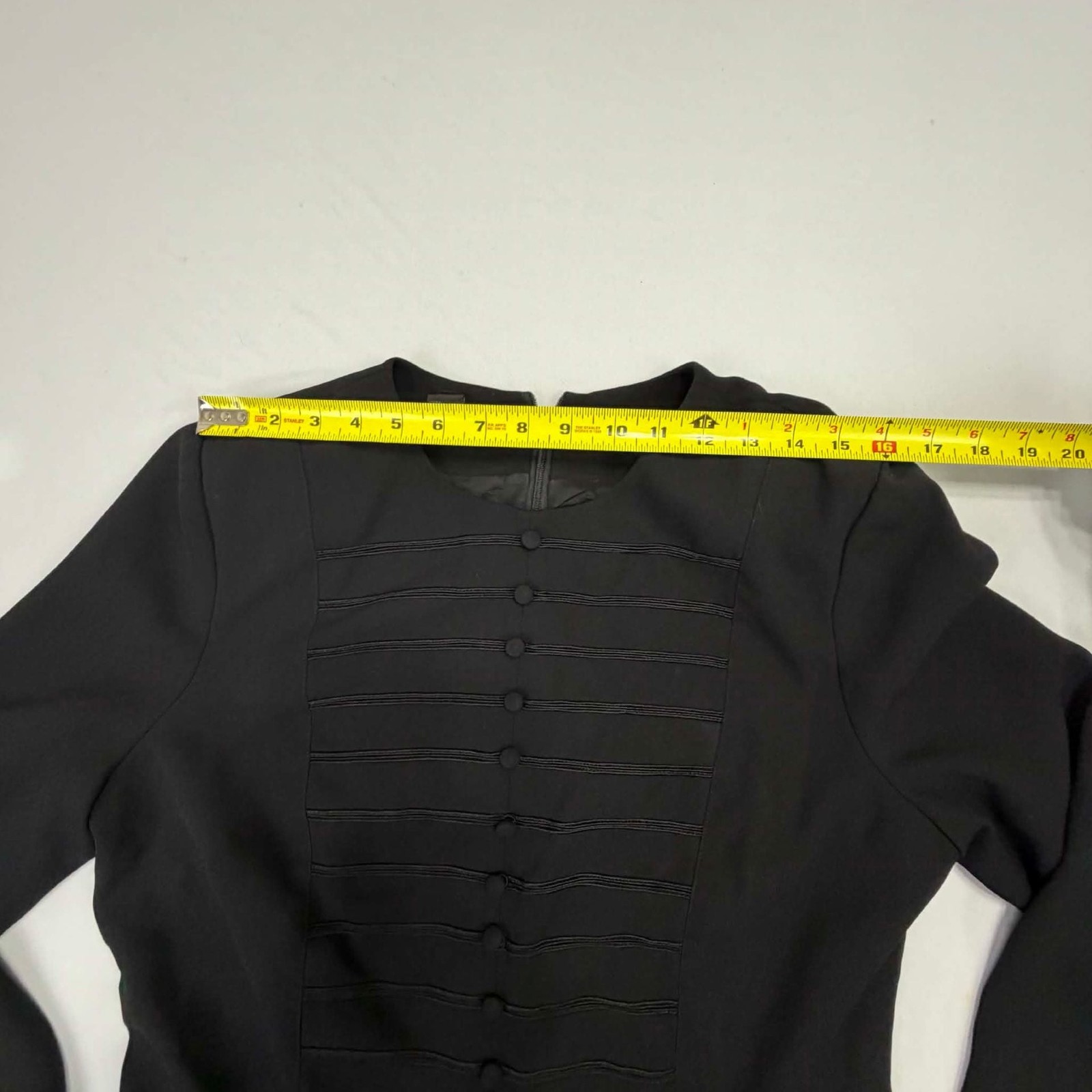 Vintage Maranna Blk Structured Long Sleeve Dress with Decorative Pintuck Buttons
