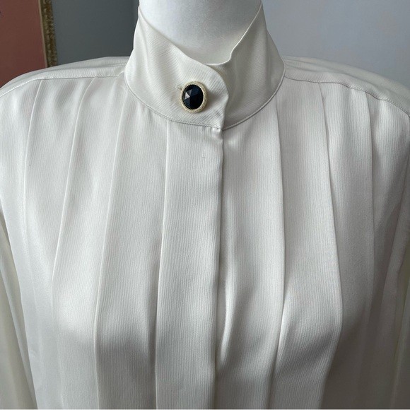 Vintage Jones New York Pleated Tuxedo Style Blouse, Size 10
