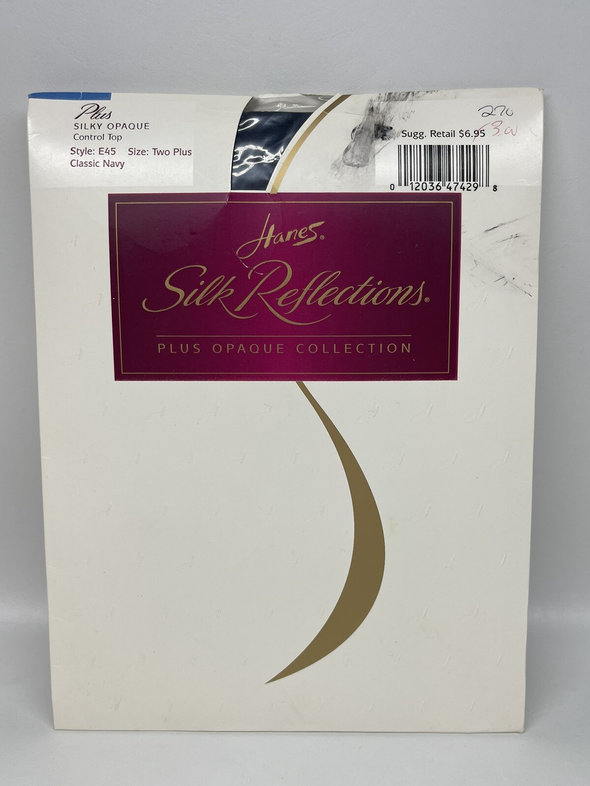 Vtg Hanes Silk Reflections Pantyhose Opaque Control Top Navy Blue Size 2 Plus