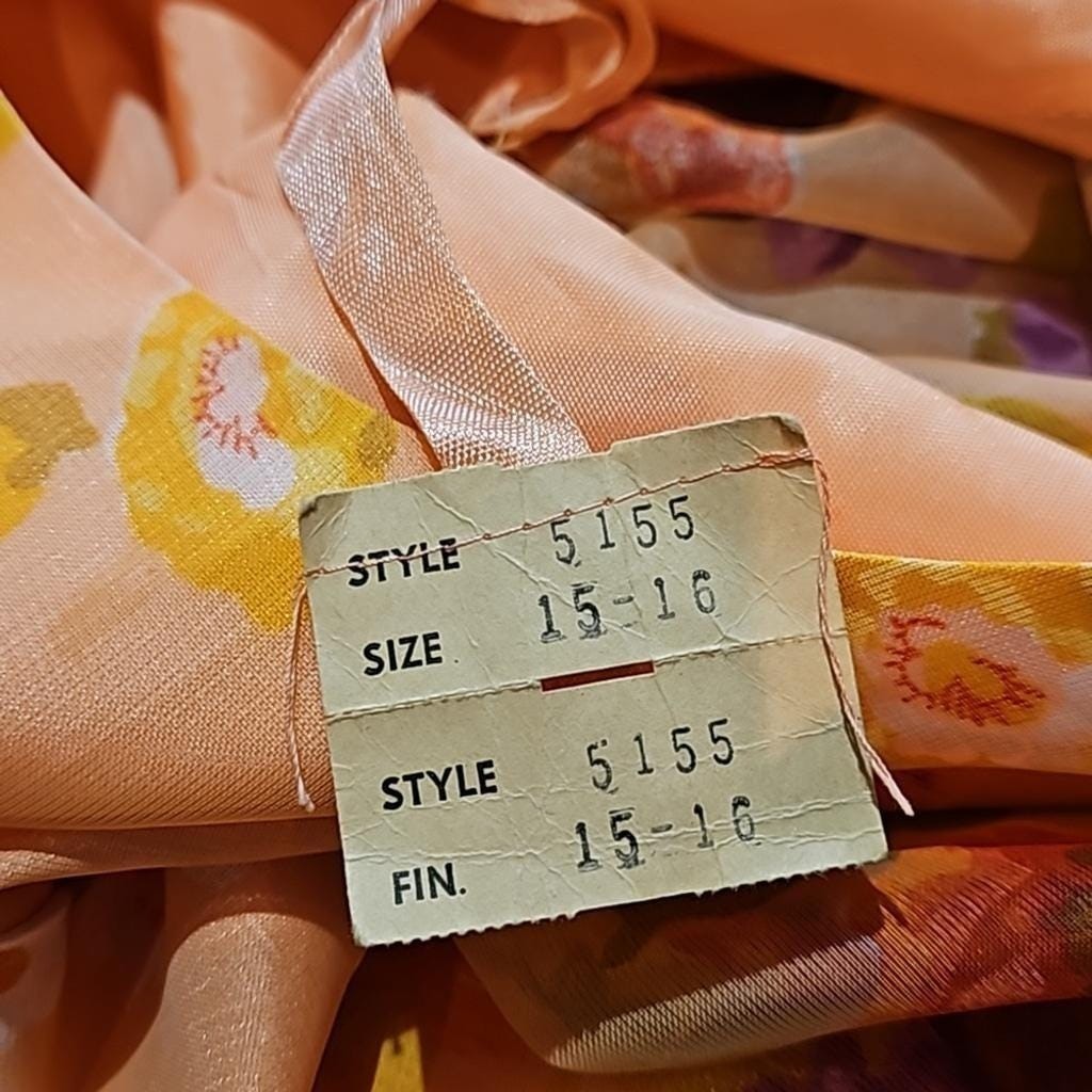 Vintage 70s Formal Floral Peach Long Sleeve Dress Deadstock Jac An Juniors 15/16