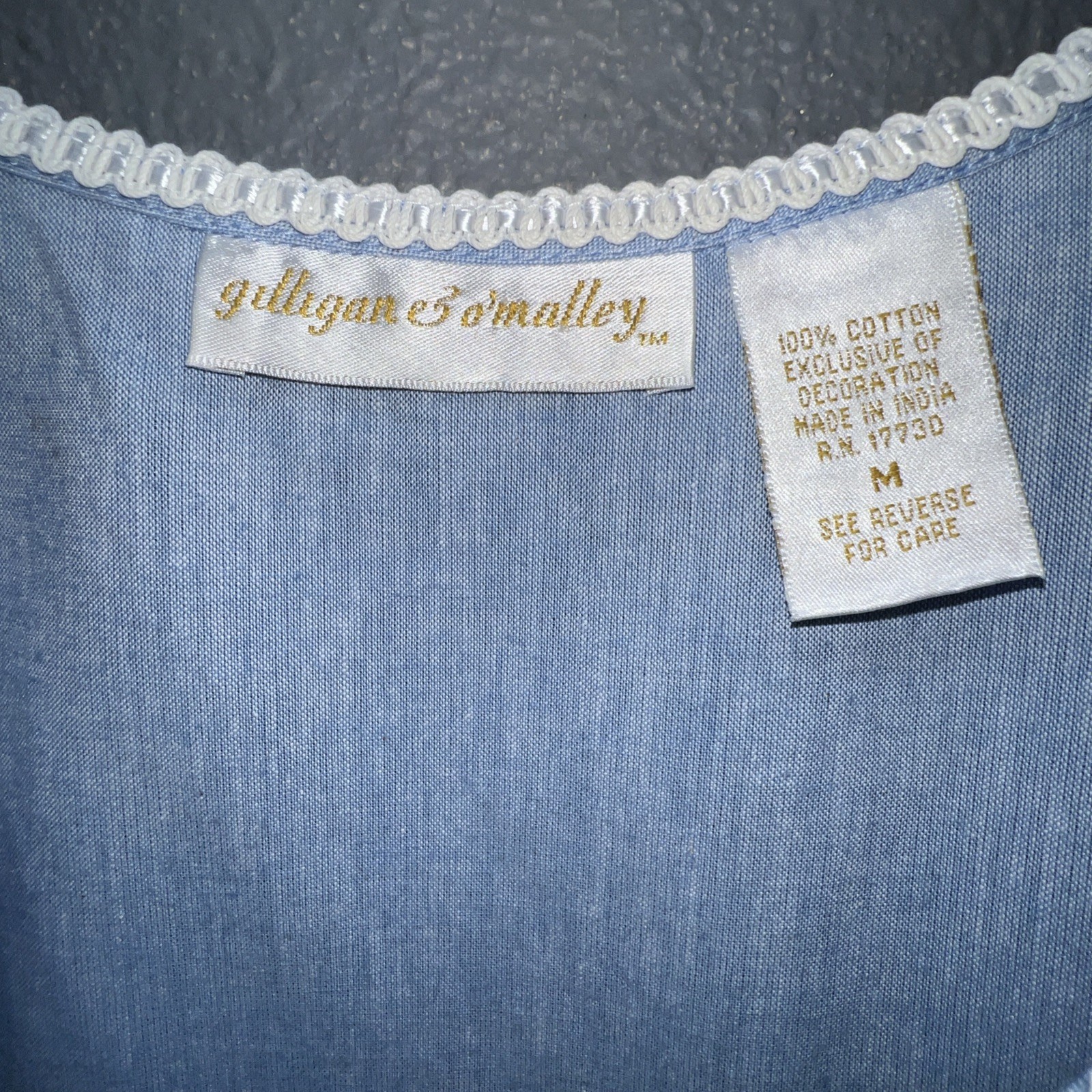 Vtg Gilligan & Omalley Nightgown M Short 100% Cotton Chambrey Cottage Core