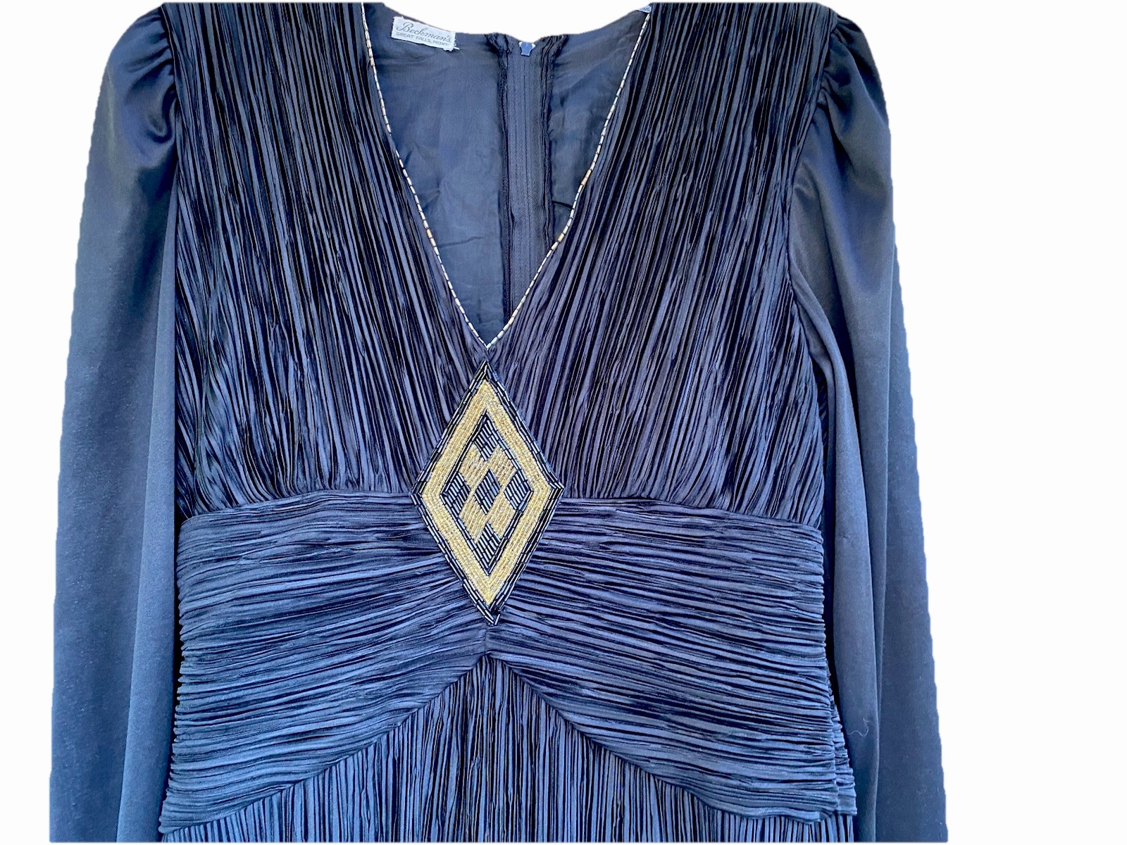 VTG JoEd Sophisticates Beaded Black Gold Crepe Dress Witchy Goth Formal Gown 14