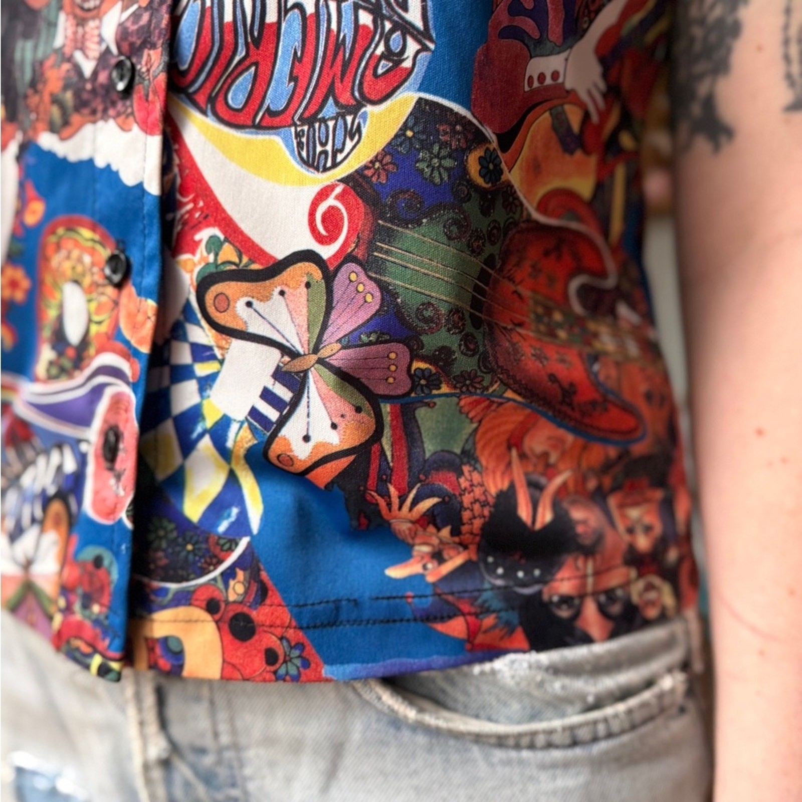 Vintage 90s Psychedelic Beatles Print Shirt | Pop Art Graphic Button Up | S/M