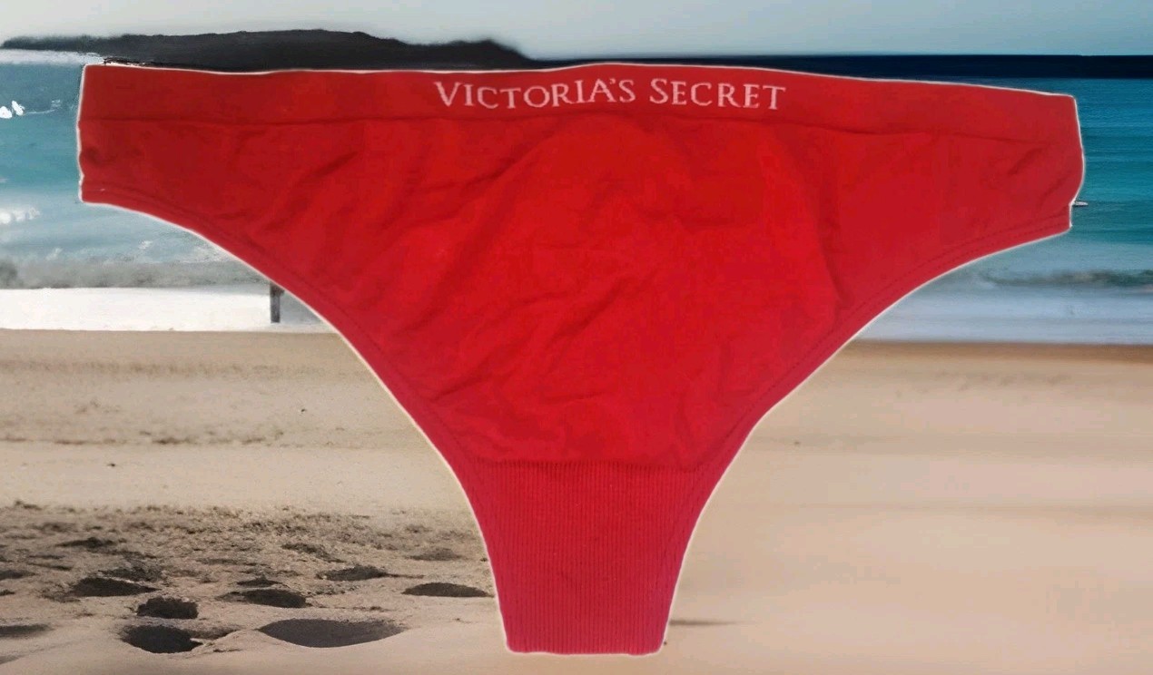 Vintage Victoria&rsquo;s Secret Thong Bikini Panties Red Microfiber Signature