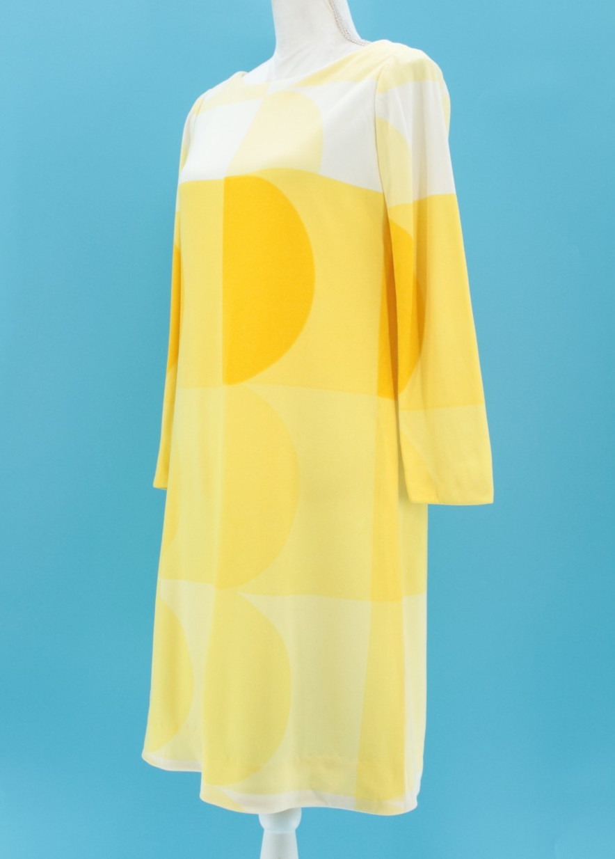 VTG Women&rsquo;s 60s Yellow & White Mod Midi Shift Dress Sz S/M 1960s B. H. Wragge