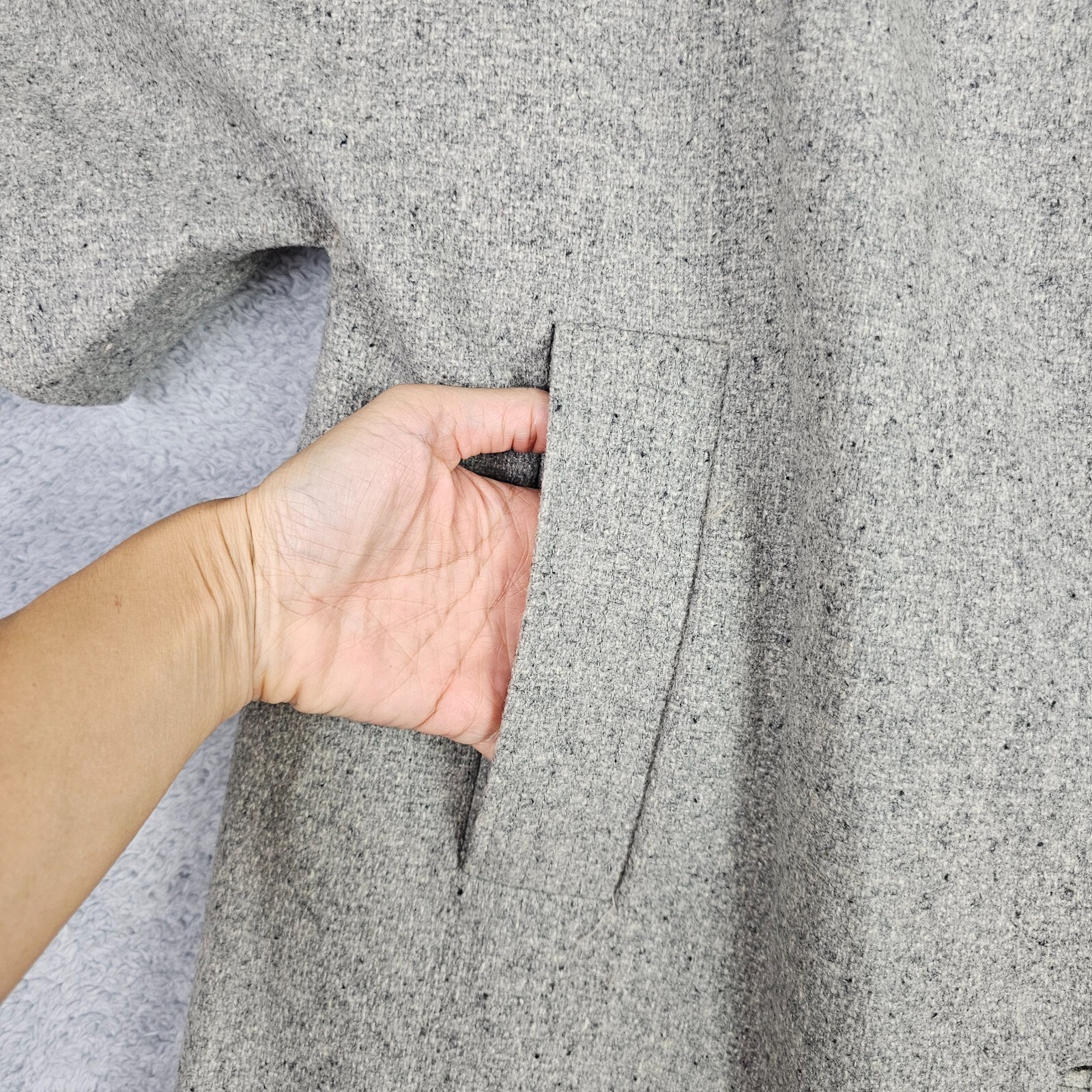Vintage 50s Swing Coat Large Gray Wool Tweed Peter Pan Collar Button Up Pockets