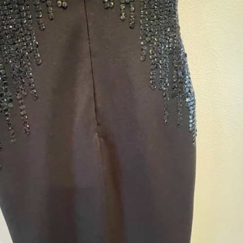 Vintage Black Beaded Sequin Illusion Elegant Evening Gown Women&rsquo;s Dress