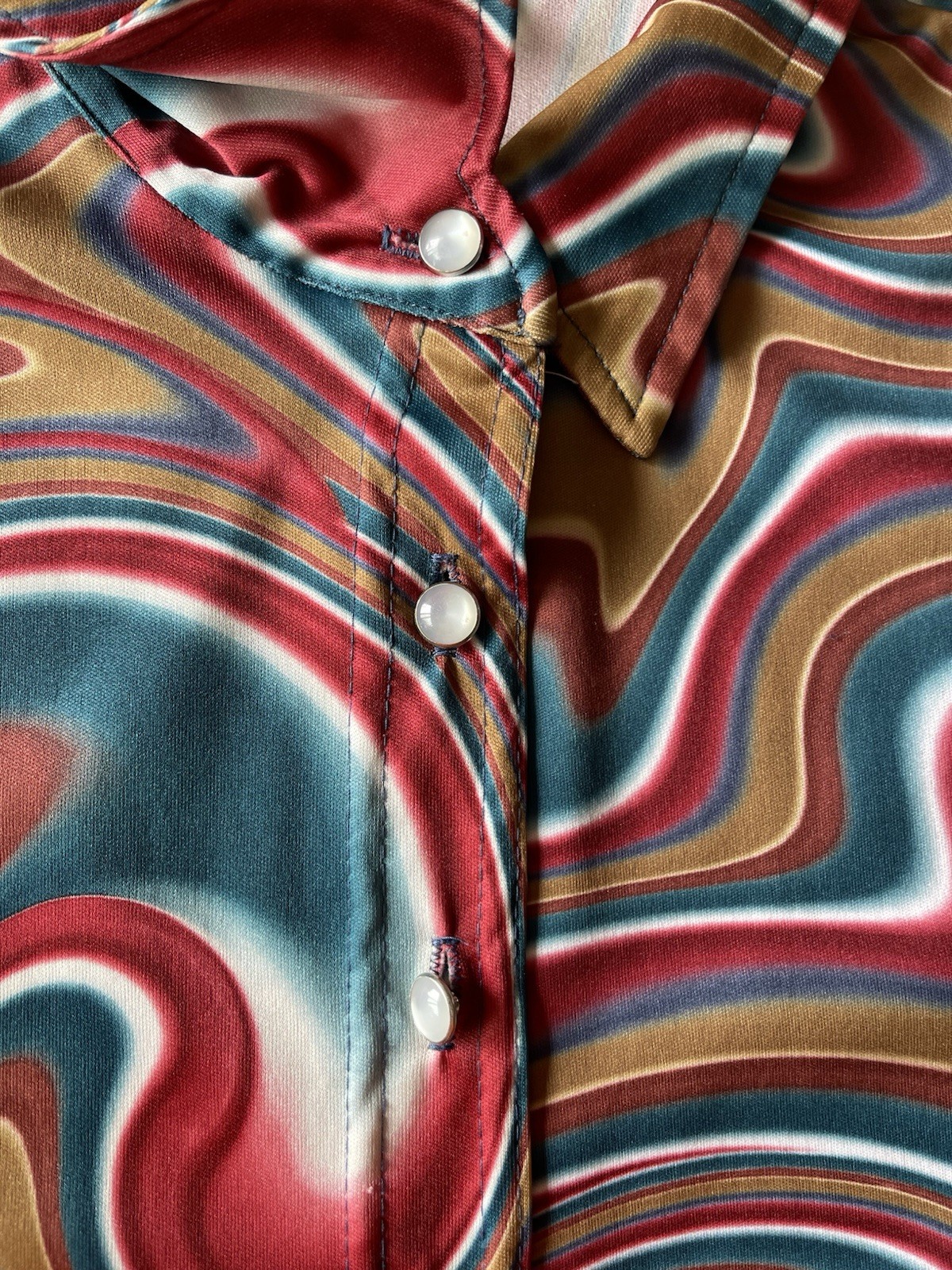 Vintage 90s In Charge Groovy Swirl Button Shirt Size Large Hippie Made In USA