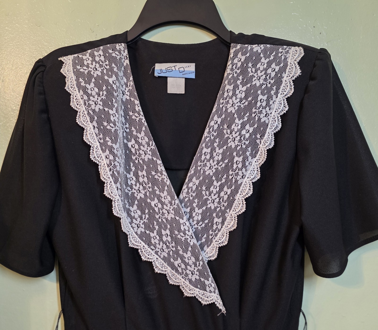 VTG Black Peplum Dress Flaired Waist Sz 10 Lace Secretary Hollywood Glamour