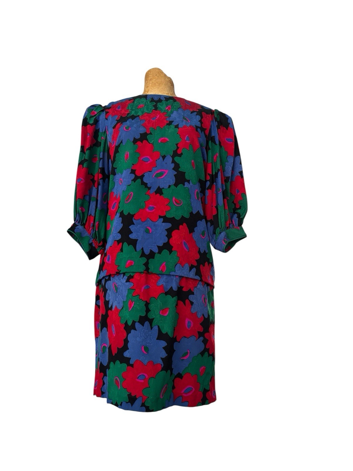 FLORA KUNG Silk Pop Art Floral Print Dress Vintage 1980s