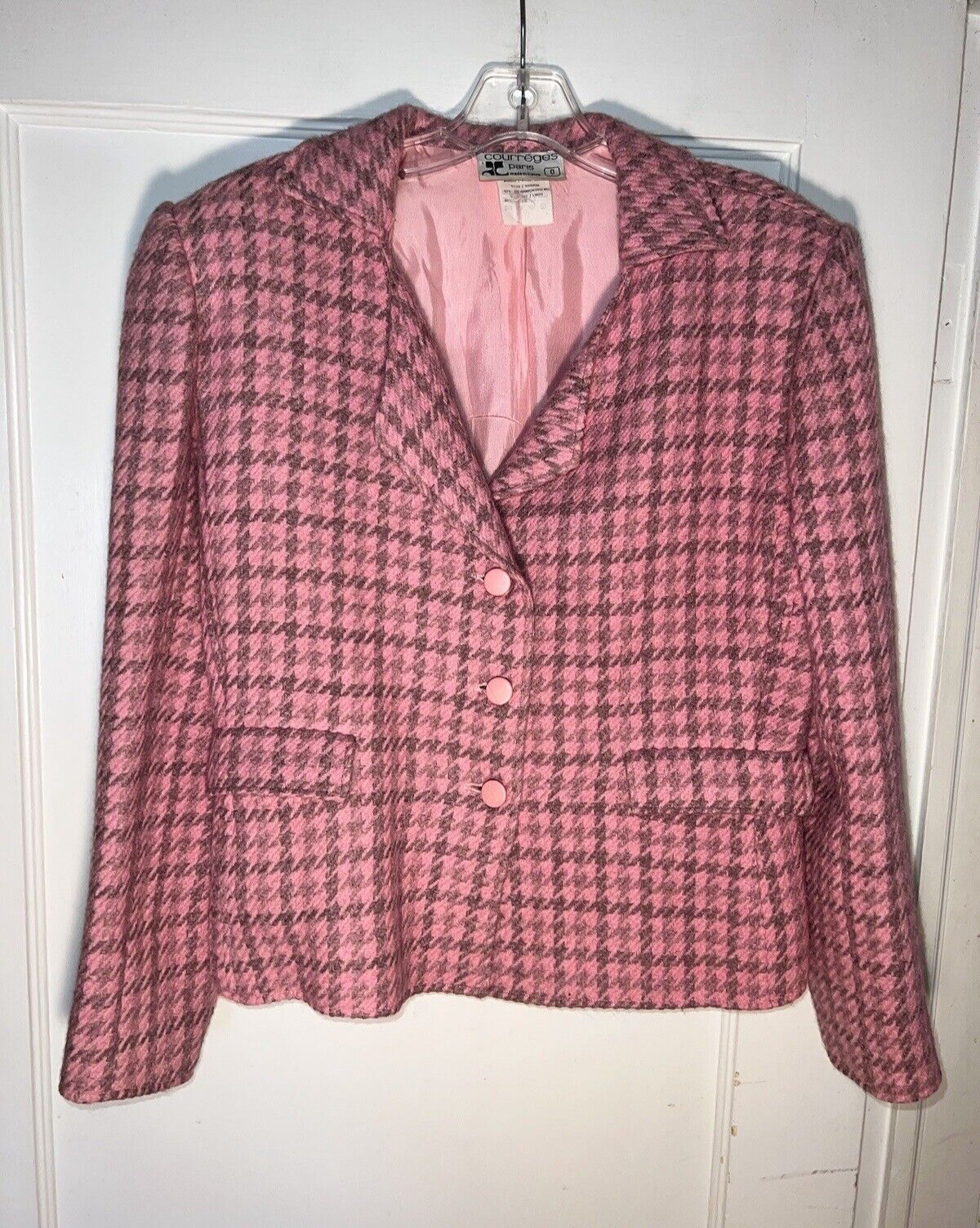 Vintage Courrèges 1960&rsquo;s Paris Pink Plaid Blazer Jacket Retro Size 0. d151