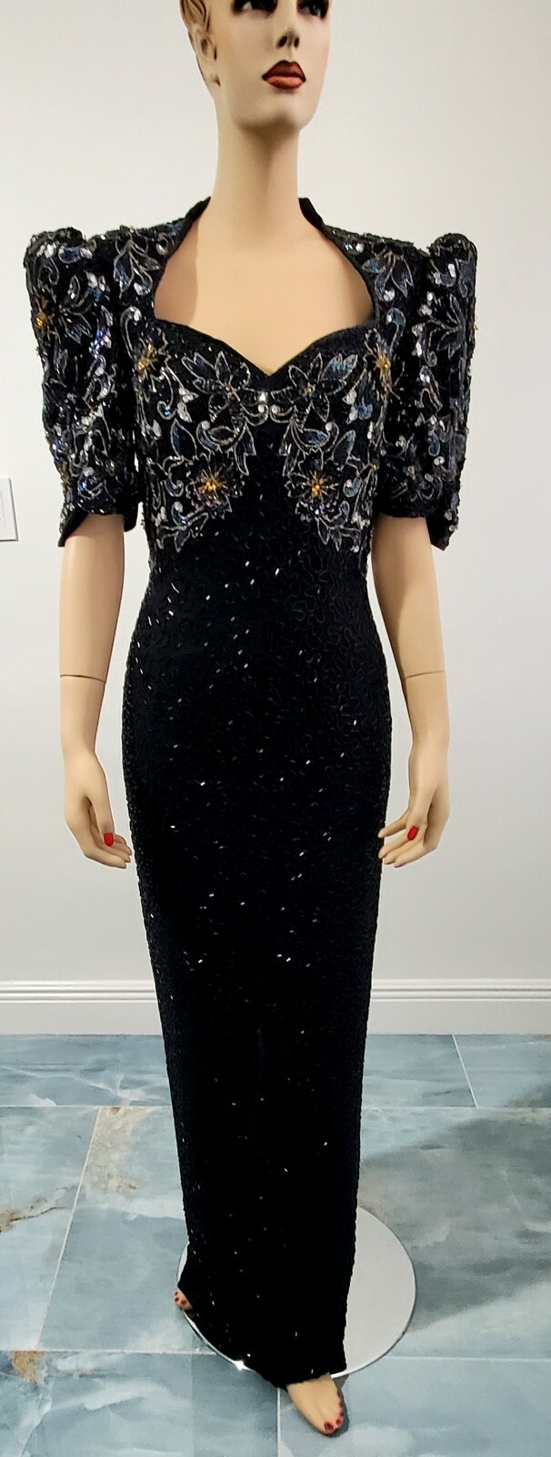 VINTAGE STERLING BY STONE FERRIS LONG EVENING DRESS , HIGH QUALITY, LOTS DETAILS