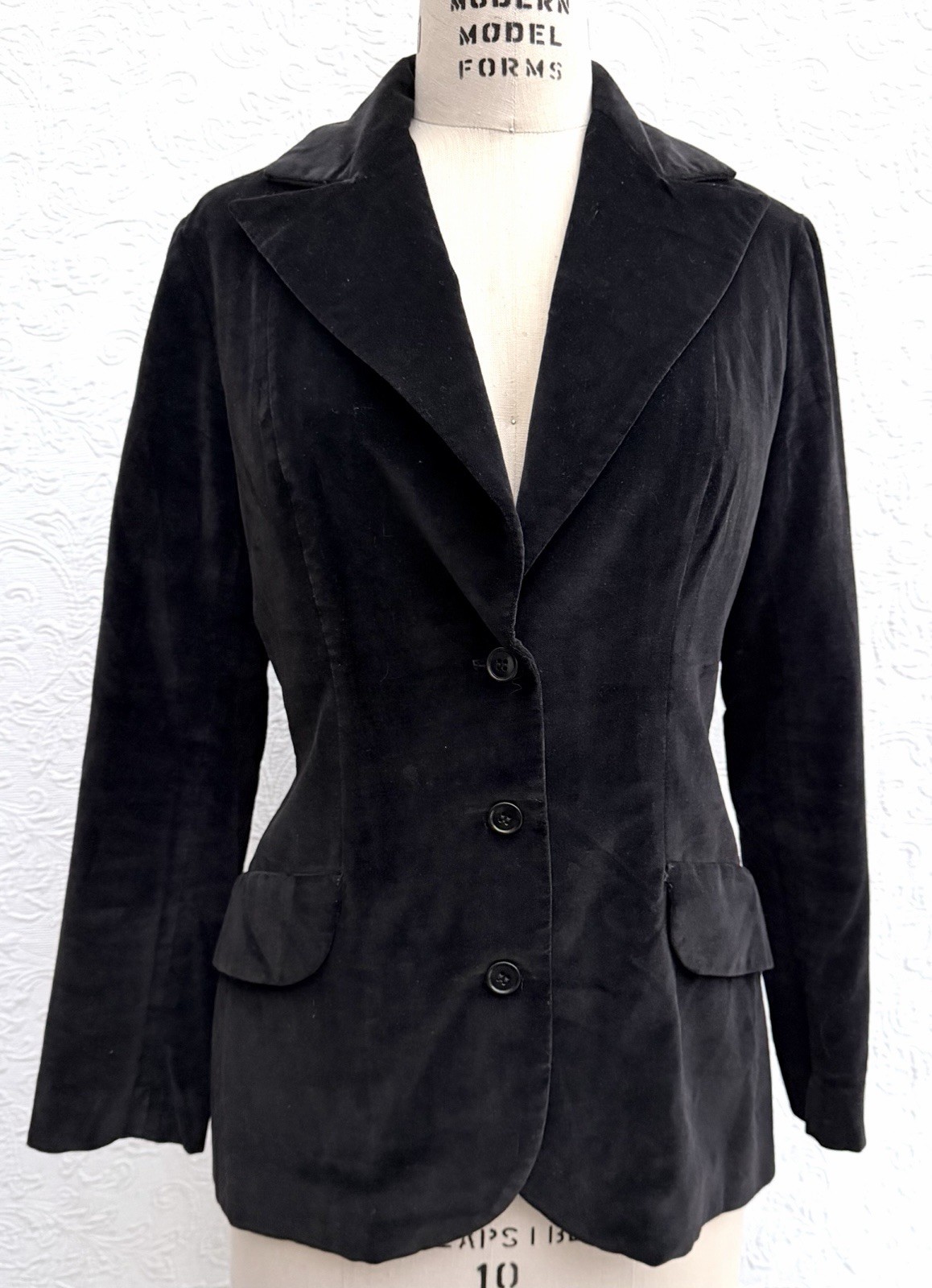 Vintage 70s Black Cotton Velvet Blazer Union label Holiday Dressy Approx Sz 8/10