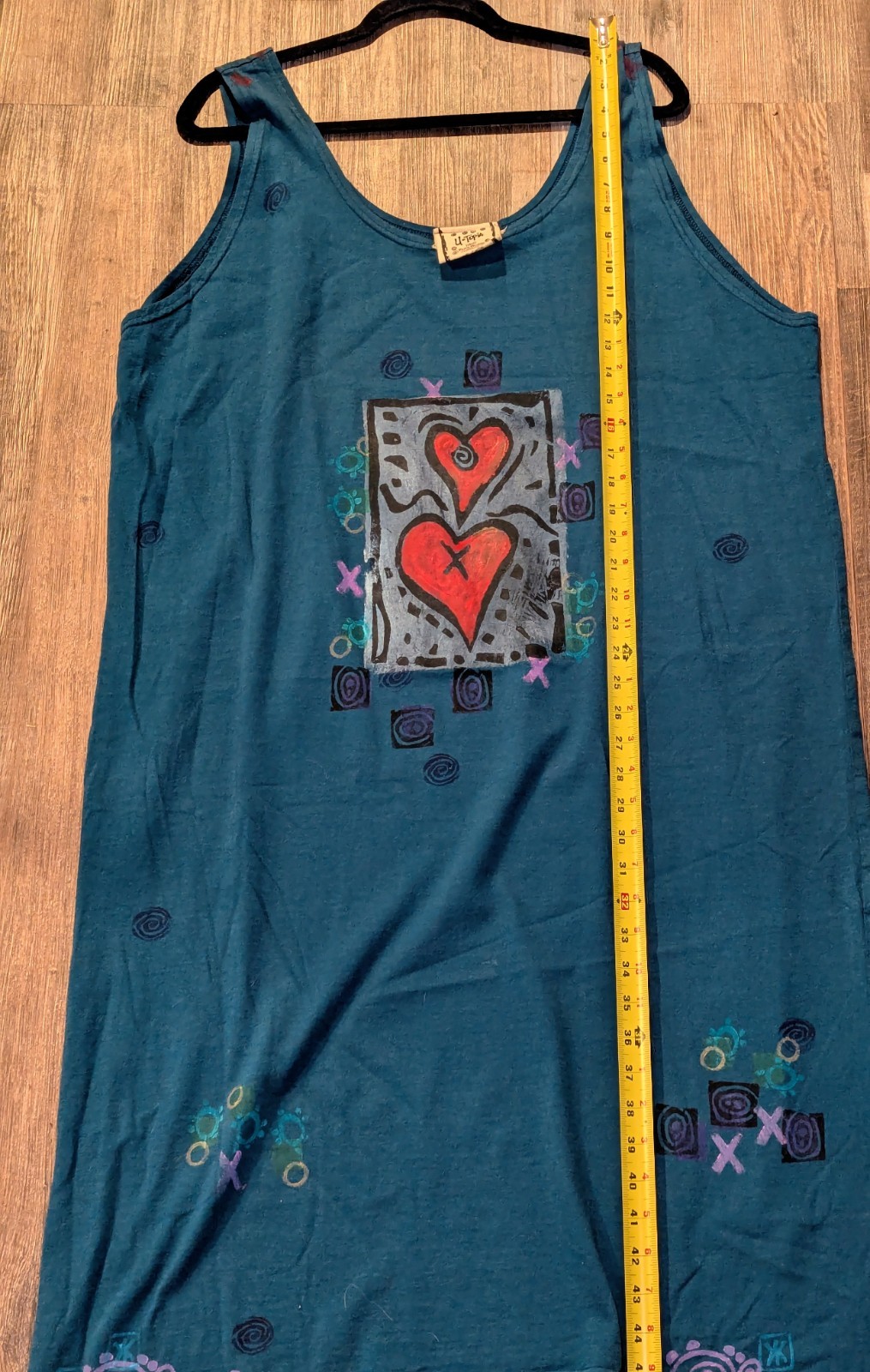 Vintage 90s UTOPIA Hand Block Printed Cotton Tank Dress L/XL Boho Art To Wear