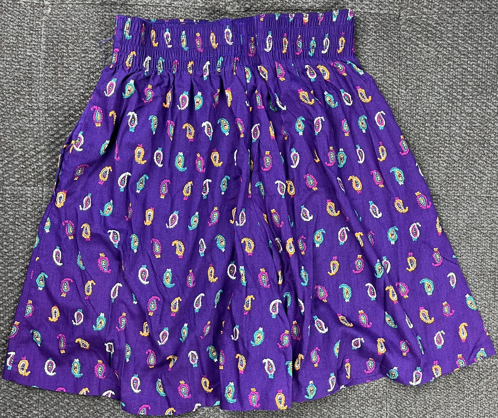 Vintage 80s 90s Purple Paisley Print Pull On High Waisted Soft Shorts Womens