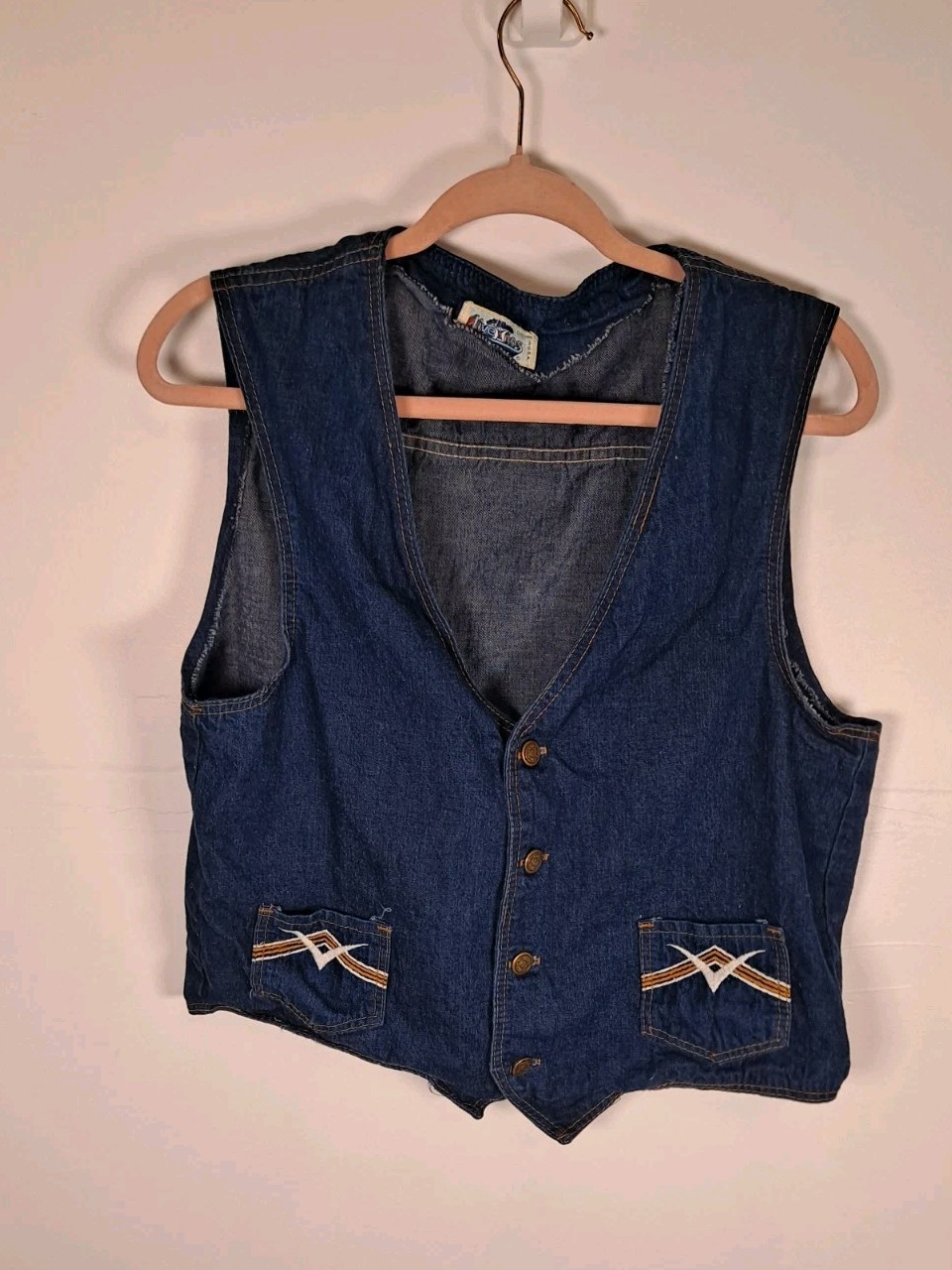 Vintage Live Ins Denim Vest Size L 70s Embroidered Buttons