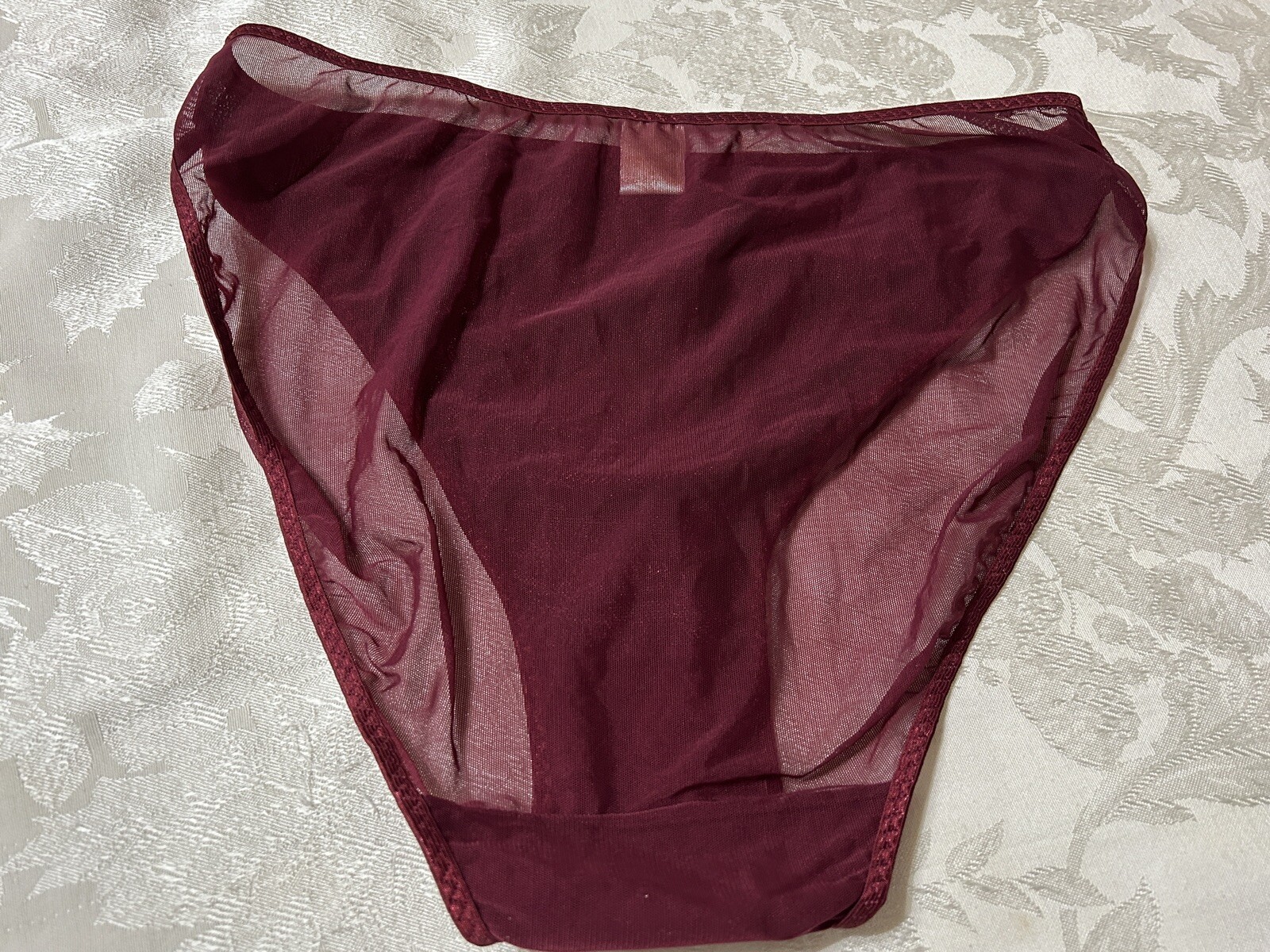 Vtg Unbranded Embellished Satin Lined Front Sheer Mesh Back Hi-Leg 9 Panties