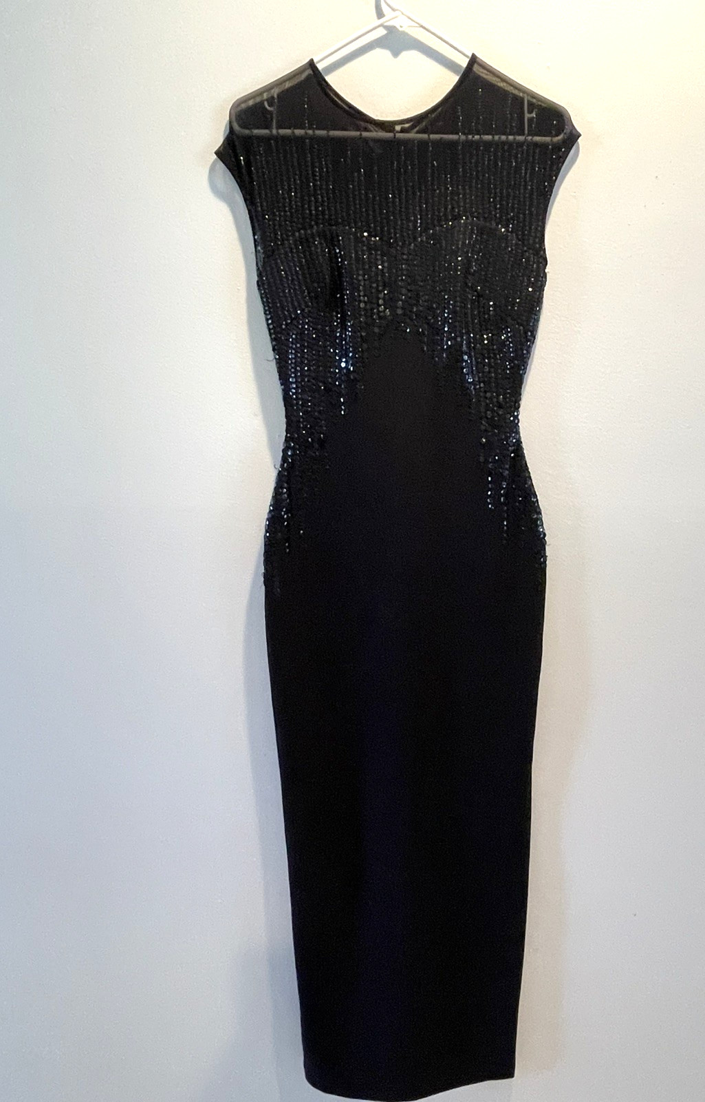 Vintage Black Beaded Sequin Illusion Elegant Evening Gown Women&rsquo;s Dress