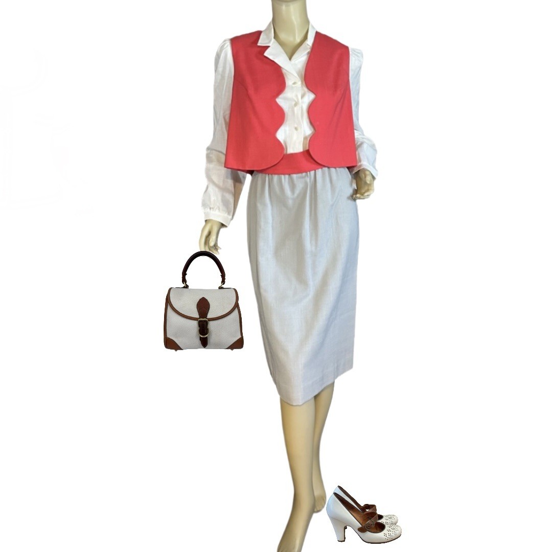 VINTAGE CIRCA 1970&rsquo;S TONI TODD RED & GRAY DRESS & VEST SET SZ L