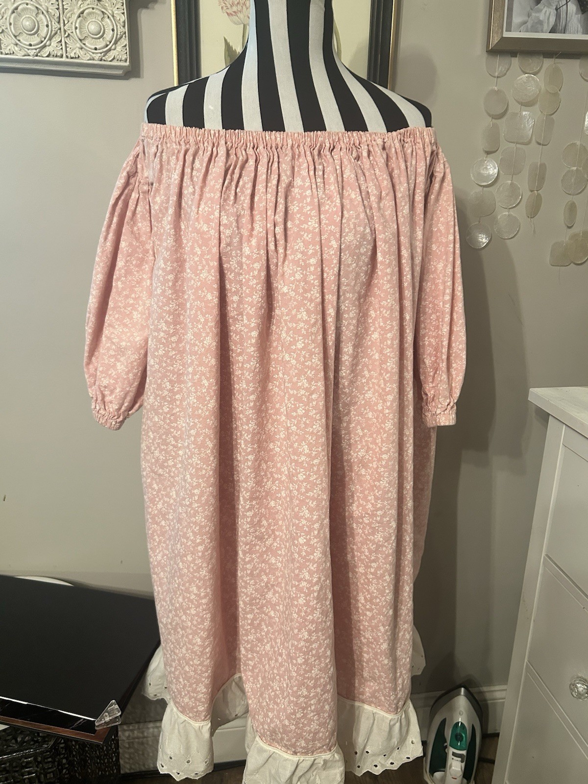 Woman’s Antique Colonial Pink Floral Dress Handmade Small