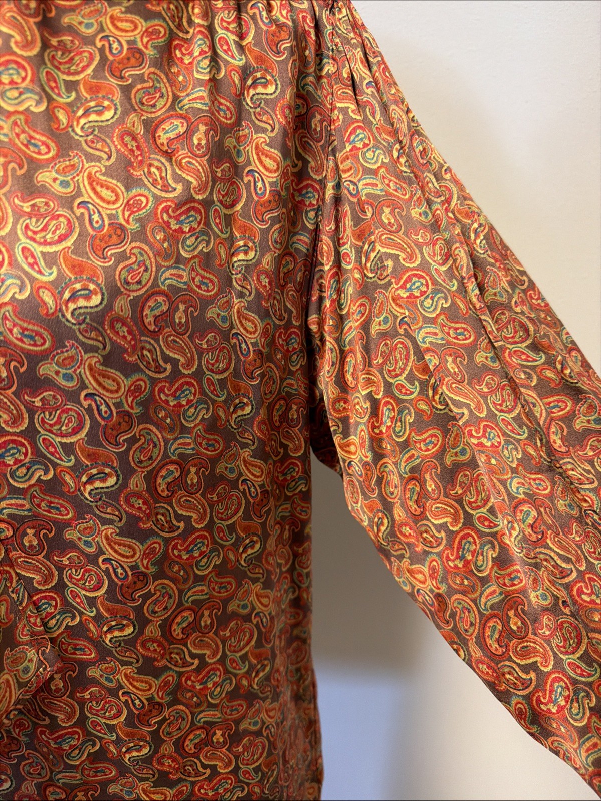 Vintage 1980&rsquo;s ESCADA Copper Brown Orange Paisley Print Silk Blouse Germany SRB