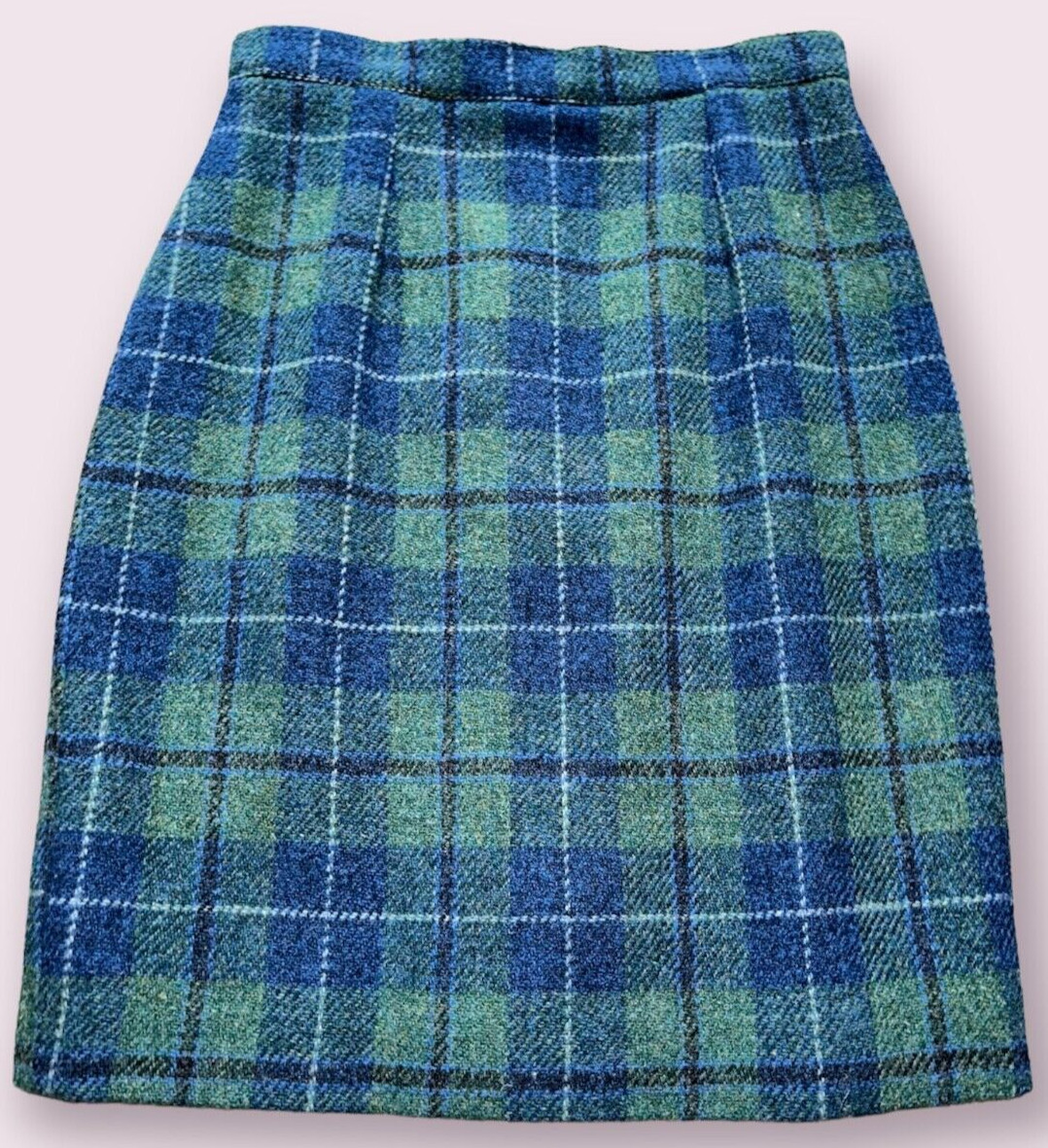 VINTAGE HARRIS TWEED WOOL SKIRT FOR BRITISH HOUSE SZ EU 40 US 12 M BLUE GREEN