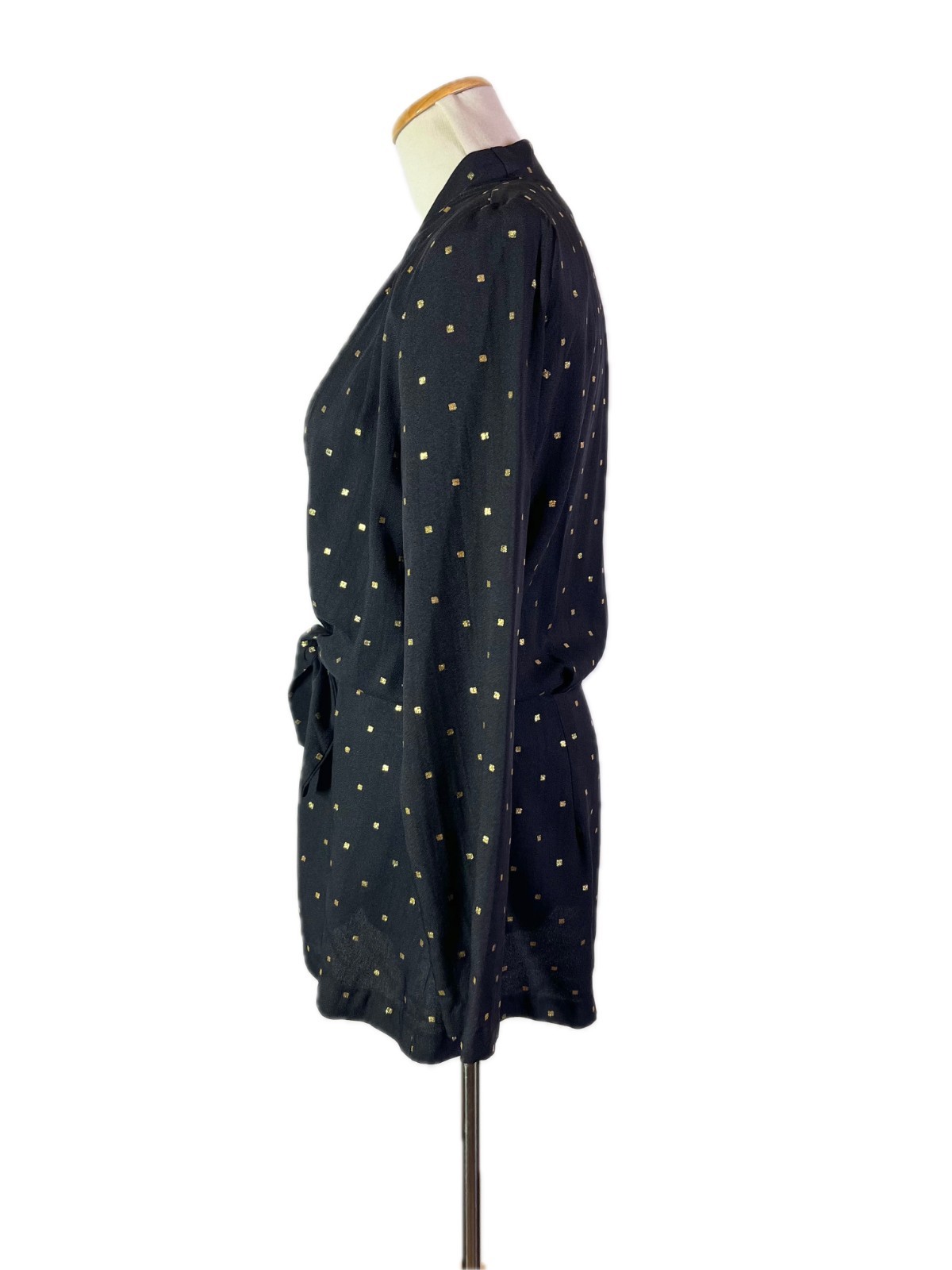 Vintage Essay Size 6 Light Blazer Jacket Black Gold Tie Waist 80s or early 90s