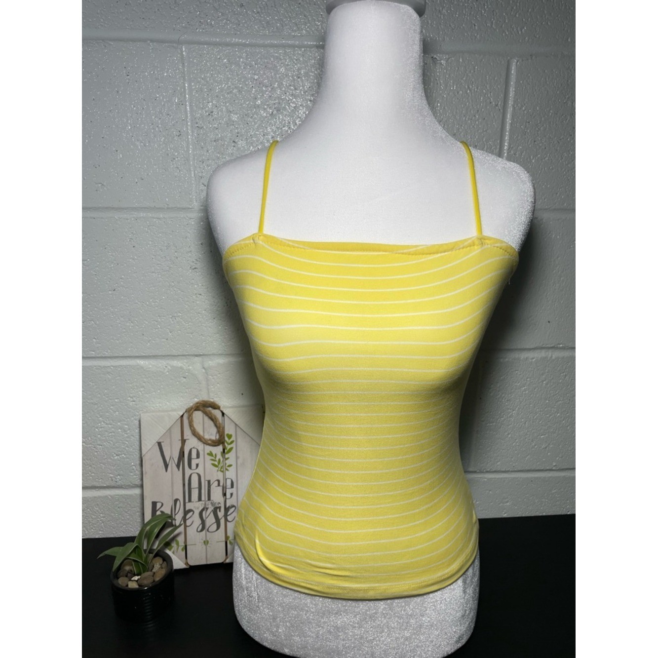 Rue21 Yellow & White Striped Spaghetti Strap Camisole