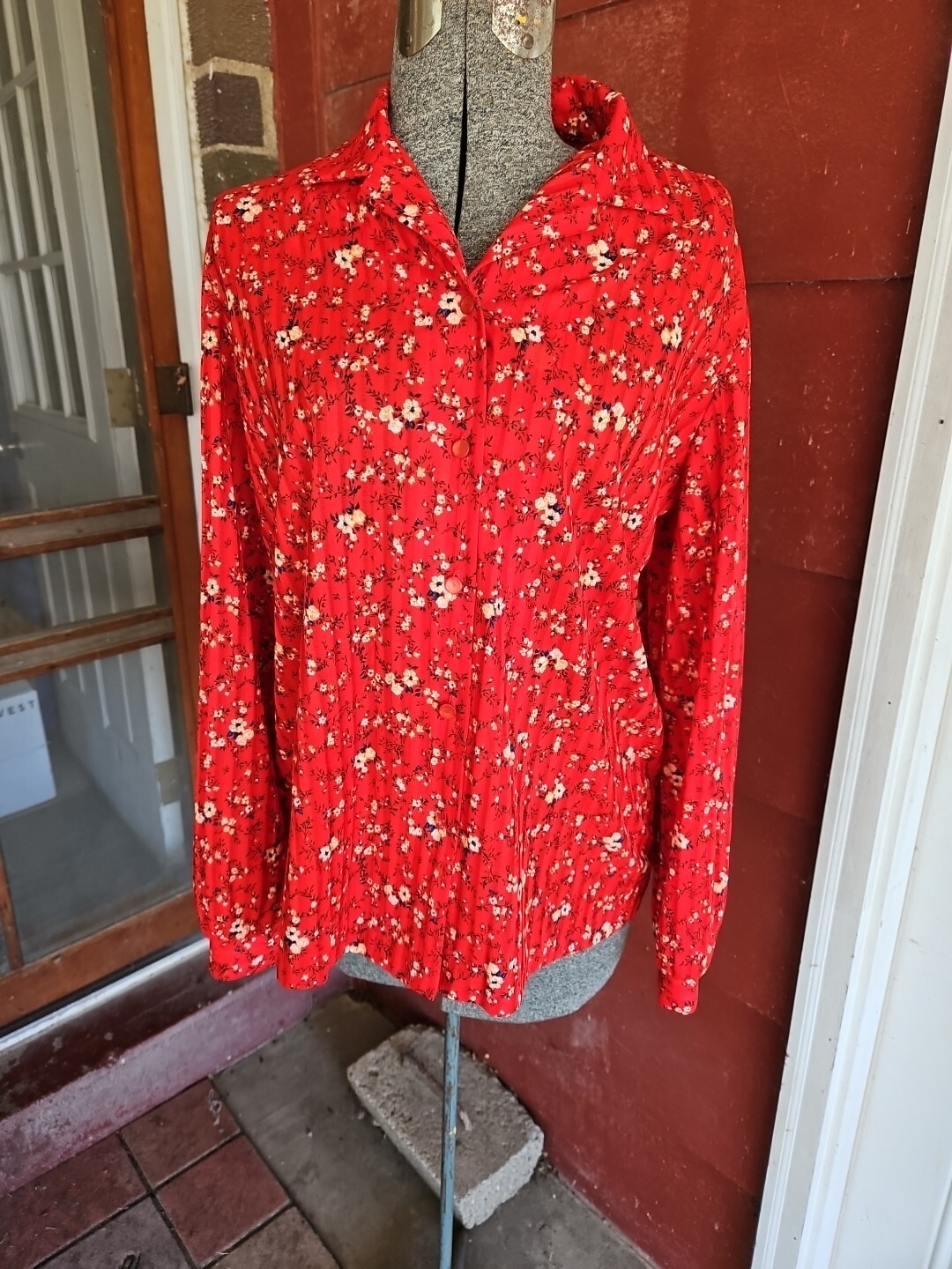 Vintage Graff Californiawear Red Button Shirt Blouse Peasant Medium