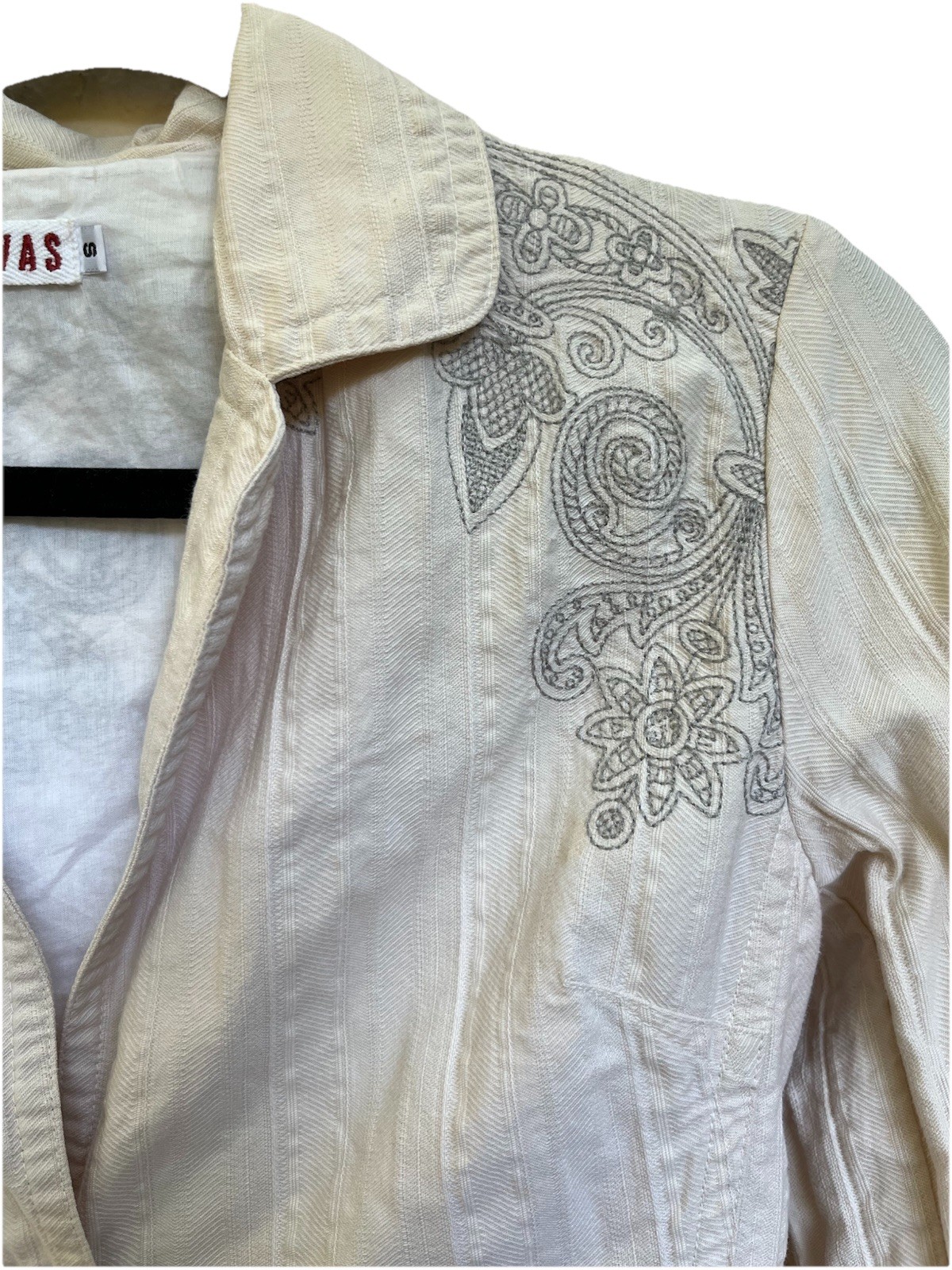 Johnny Was Vintage Cream S Blazer Jacket Grey Design Textured Fabric 3 Button