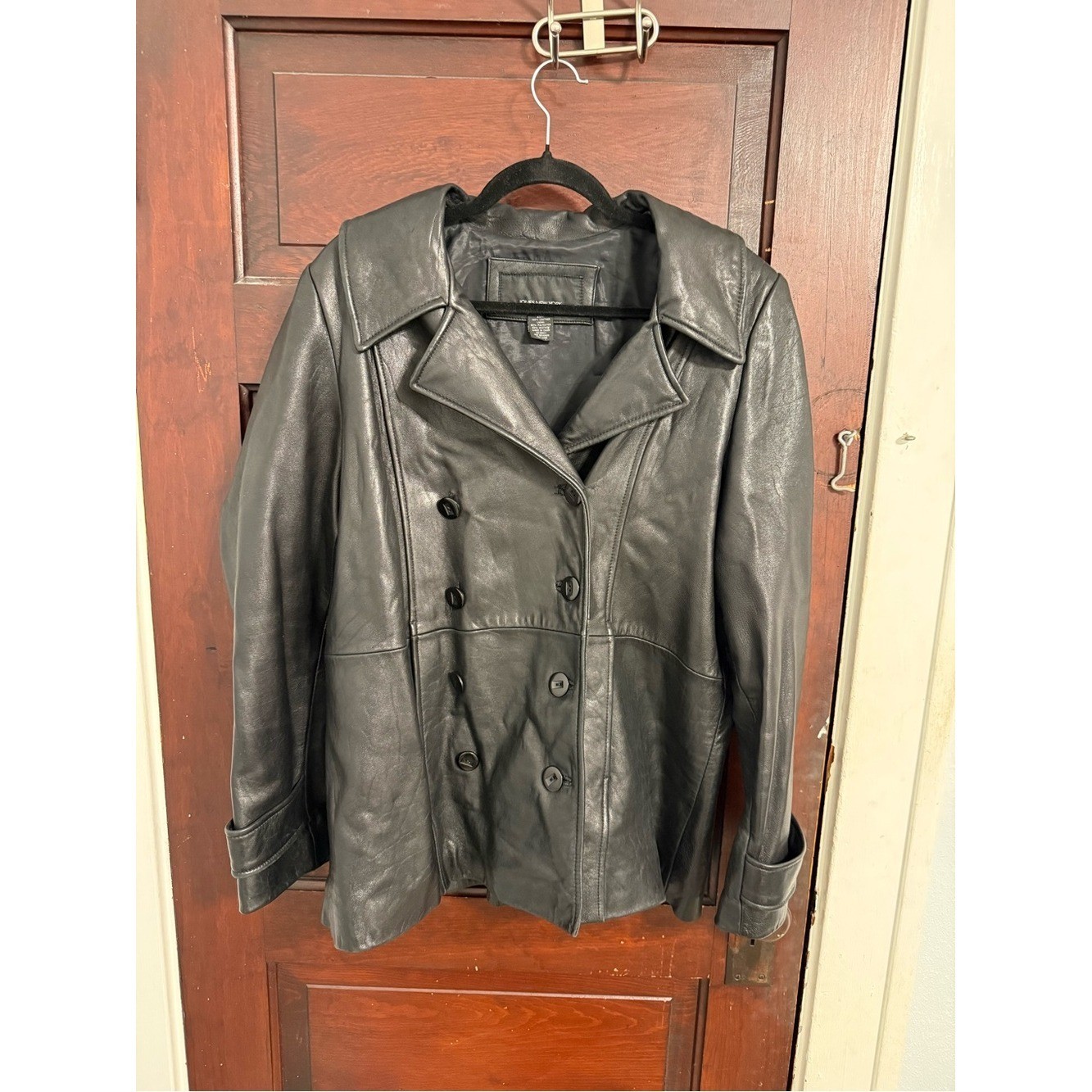 Jones New York Black Double-Breasted Leather Jacket Vintage