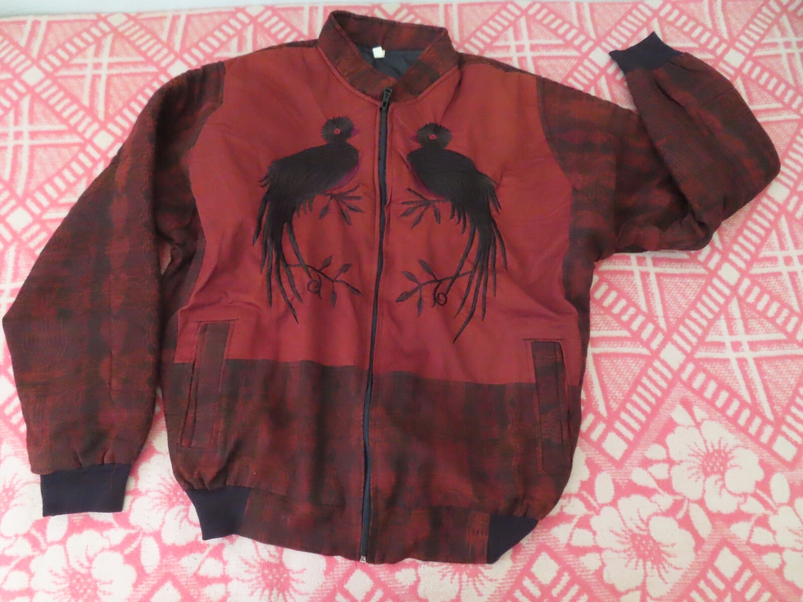 Womens Vintage Guatemalan Jacket Embroidered Birds art to wear L