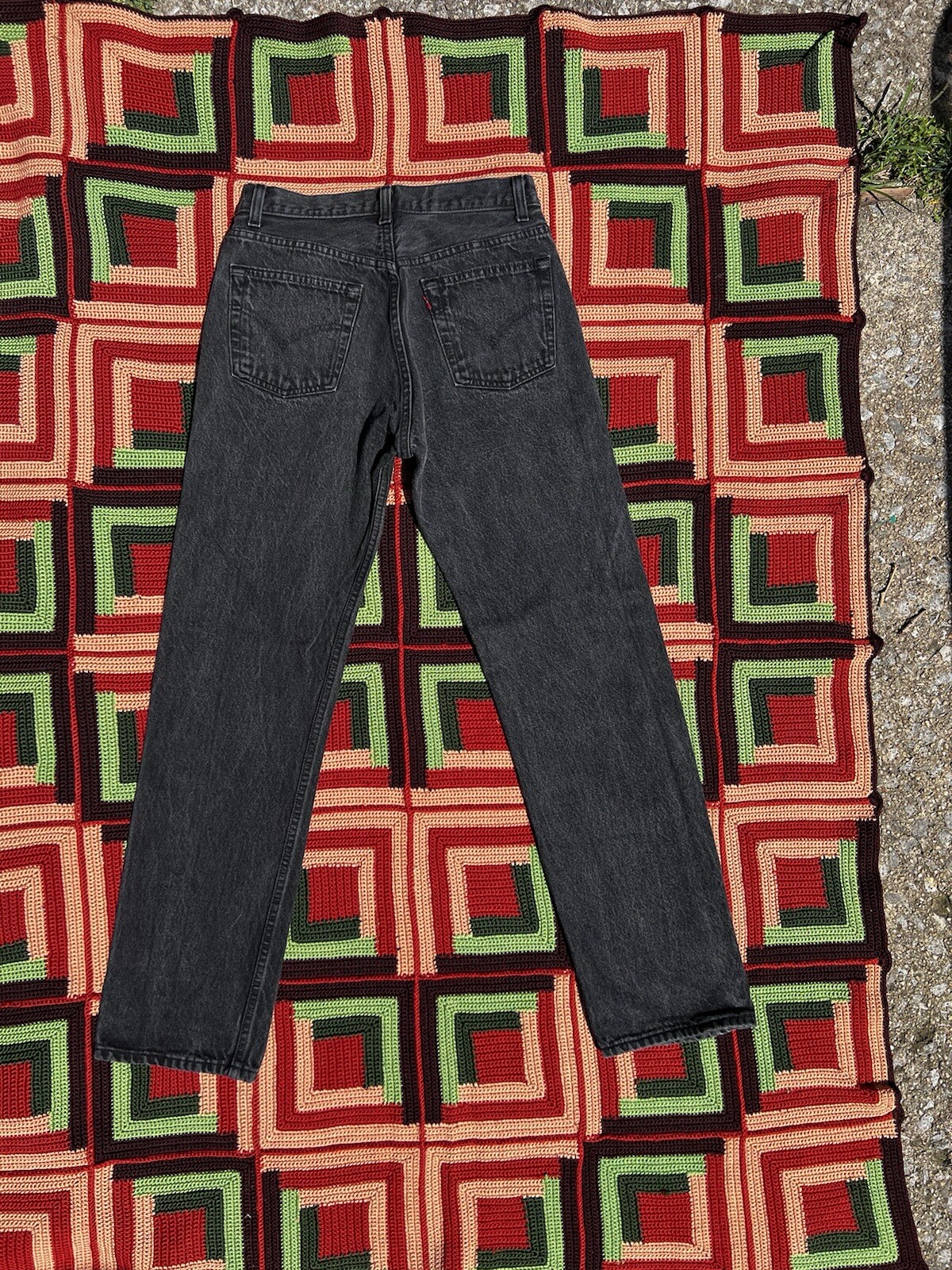 Vtg 90s Levis 501 button fly faded black wash denim boot cut jeans 26.5”