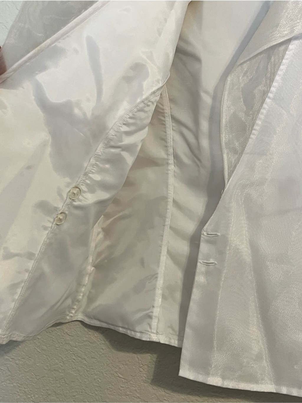 Alex Evenings White Sheer Organza Jacket Asymmetrical Rhinestone Clasp M Y2K