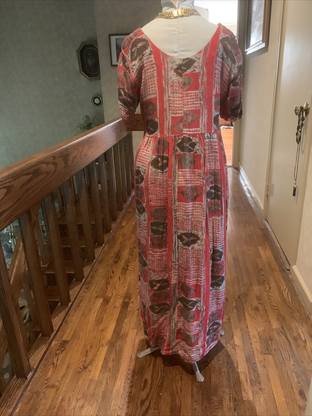 VINTAGE RABBIT DESIGNS ROOMY BOHO SHORT SLEEVE POCKETS MULTI COLOR DRESS SZ. M