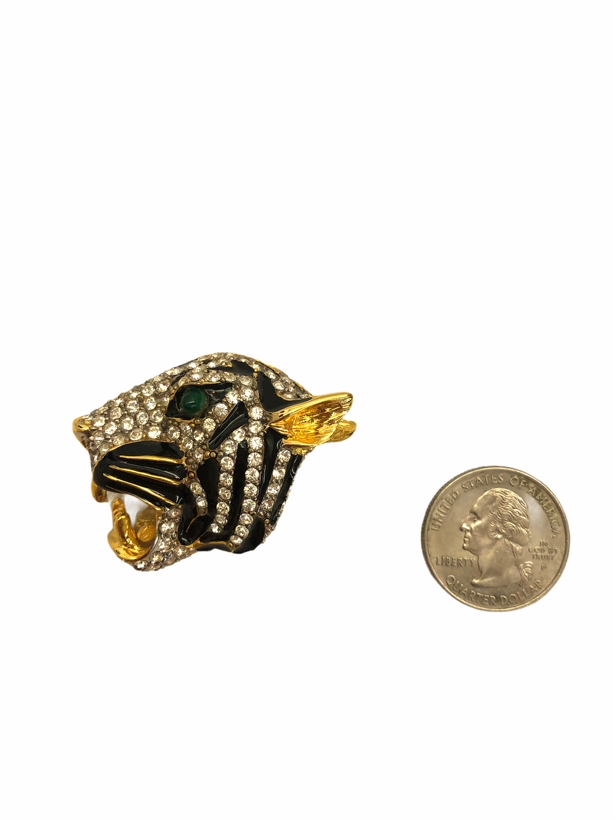 Vintage VTG Kenneth Jay Lane Tiger Jaguar Rhinestone Enamel Brooch Pin
