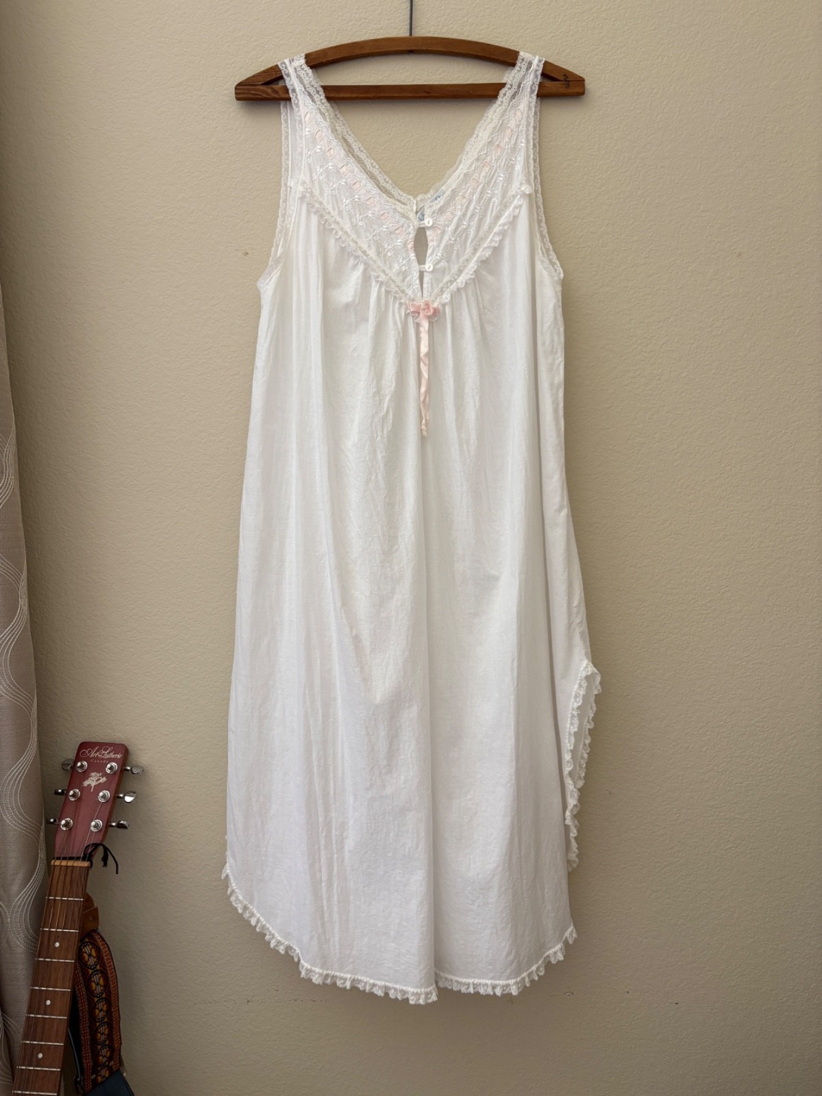Vintage 90s Christian Dior Neiman Marcus White Cotton Lace Trim Nightgown M USA