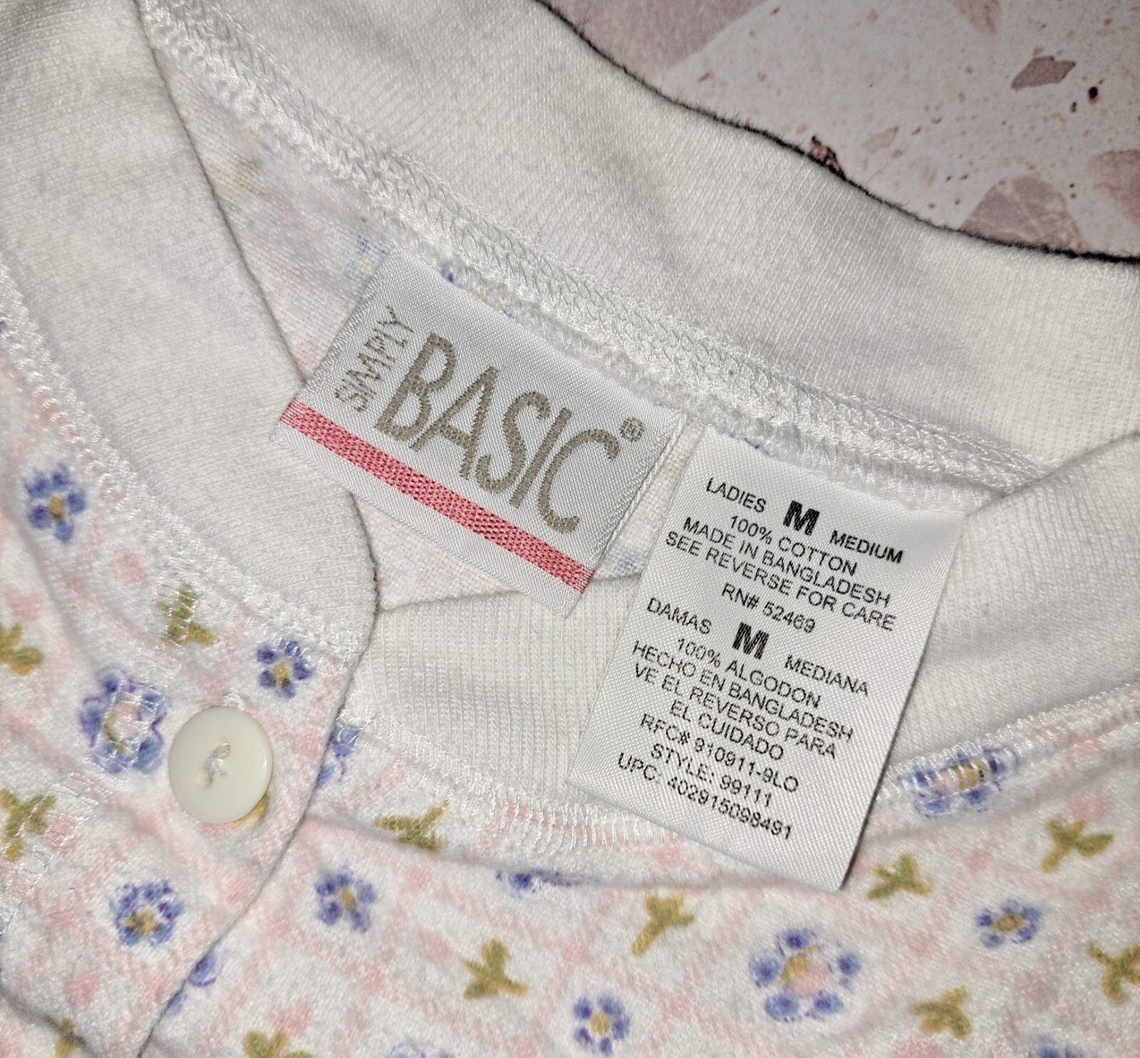 Vtg Simply Basic Nightgown Medium 100% Cotton Flannelette 80s Pink Blue Floral