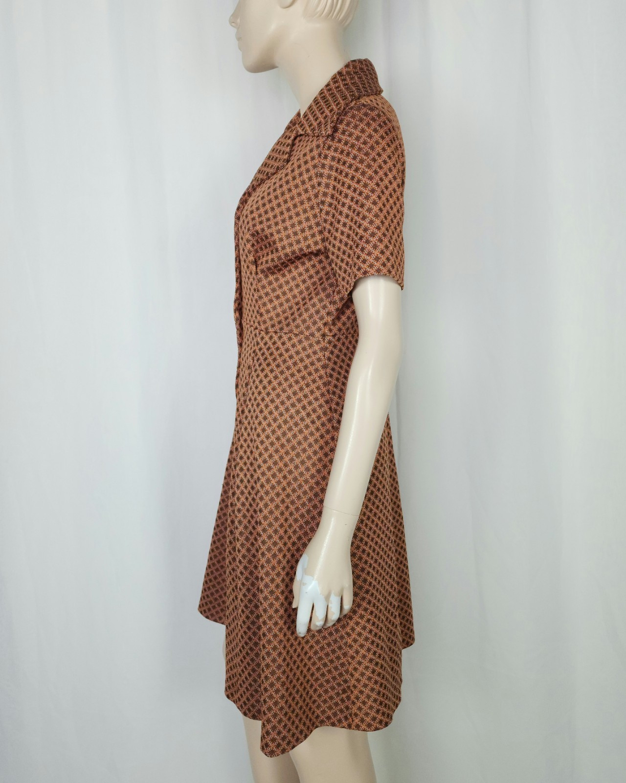 Vtg 70s shirt day dress brown copper M