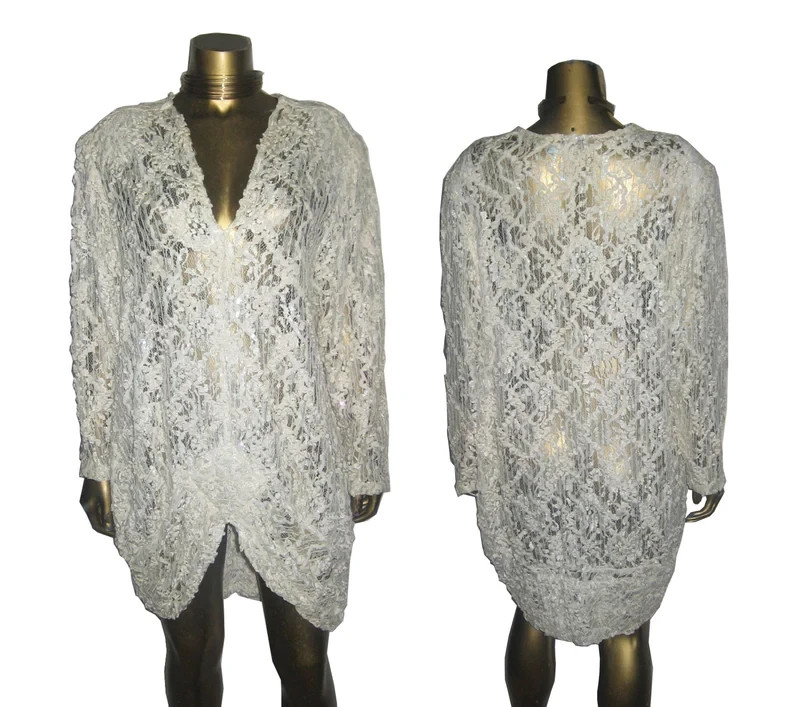 VTG Melody Ann Lace Sequins Ribbon Work Draped Flapper Gatsby Avant Garde Dress