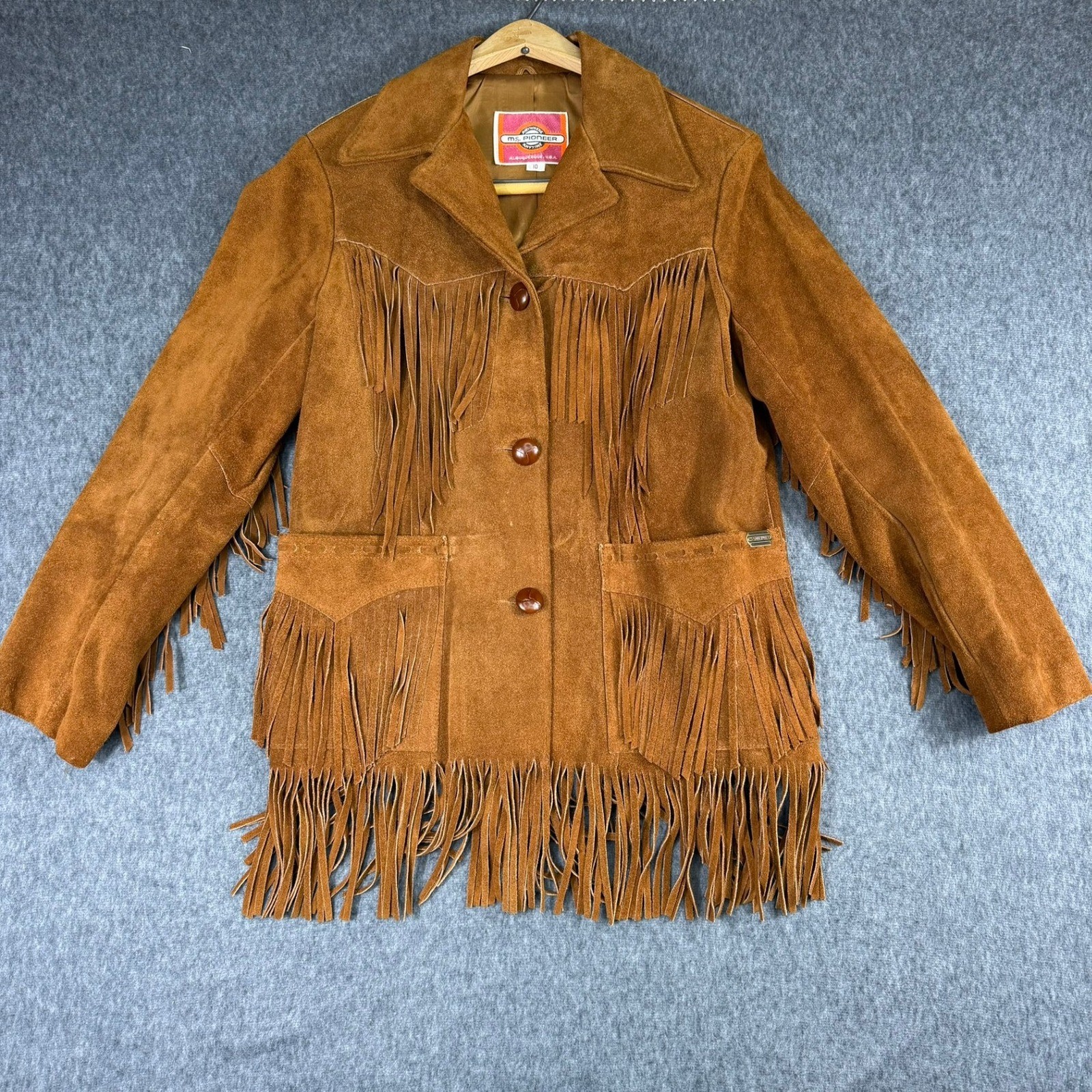 Ms Pioneer Leather Jacket Womens 10 Brown Suede Fringe Western Albuquerque Vtg