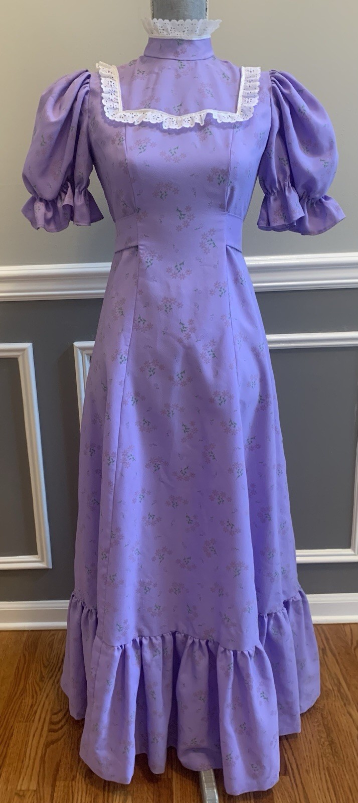 Vintage Purple Floral Garden Dress Flower Child, Halloween Fairy Size Medium