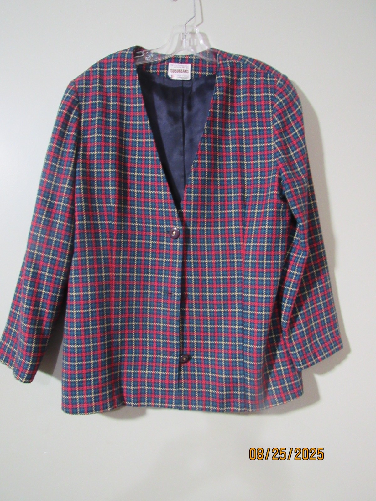 VTG. WOMEN&rsquo;S SUBURBANS BLAZER RED PLAID UNION MADE WOOL BLEND? SIZE 12 VGUC