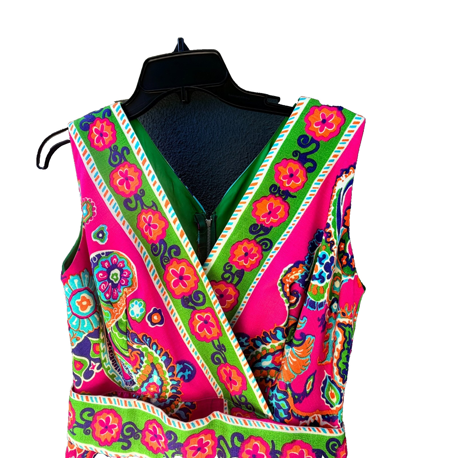 Vtg 60s 70s Maxi Dress Psychedelic Sleeveless Mod Boho Hippie