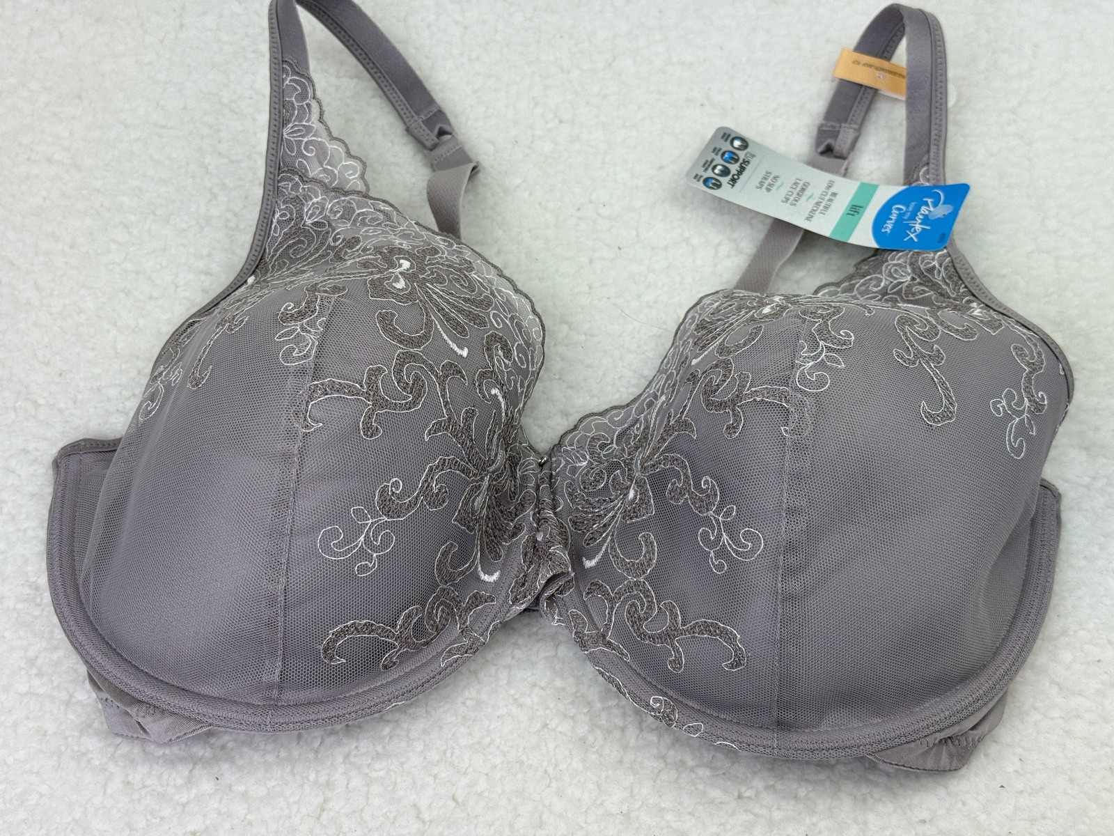 Playtex Bra Womens 38DD Gray Love My Curves Lace Underwire WMSMITH COMB