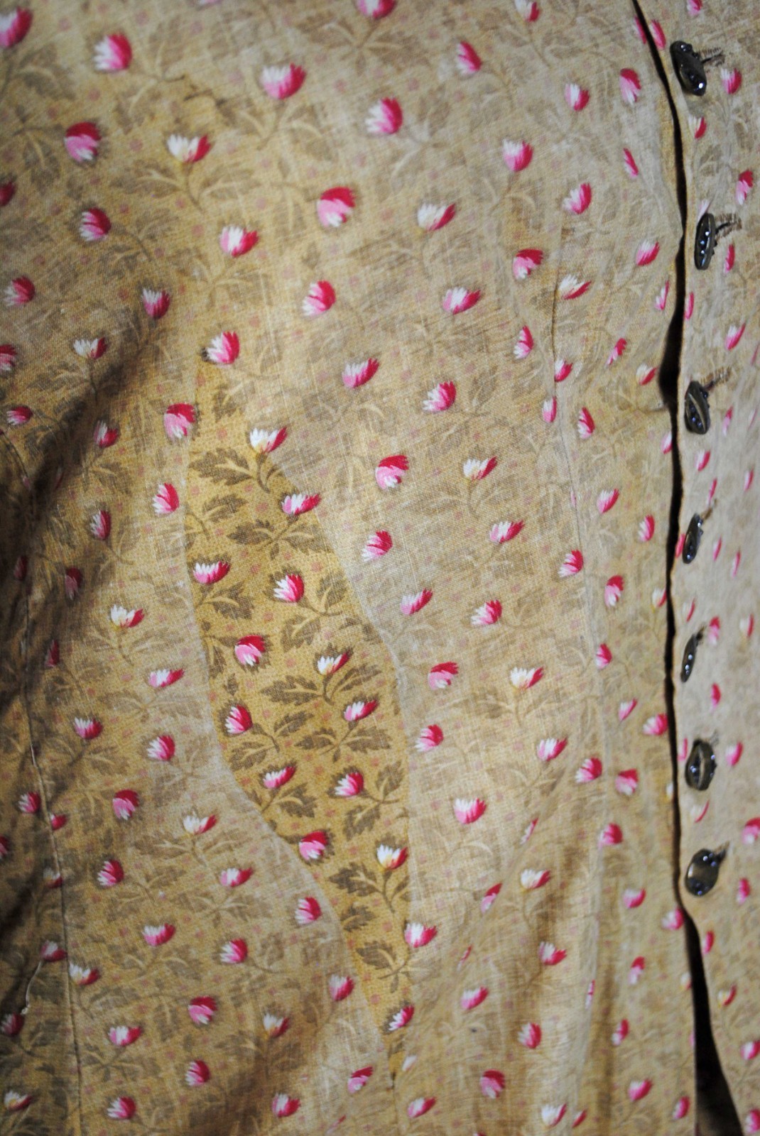 VICTORIAN 2 PIECE PRINTED CALICO AFTERNOON VISITING BUSTLE DRESS 1890