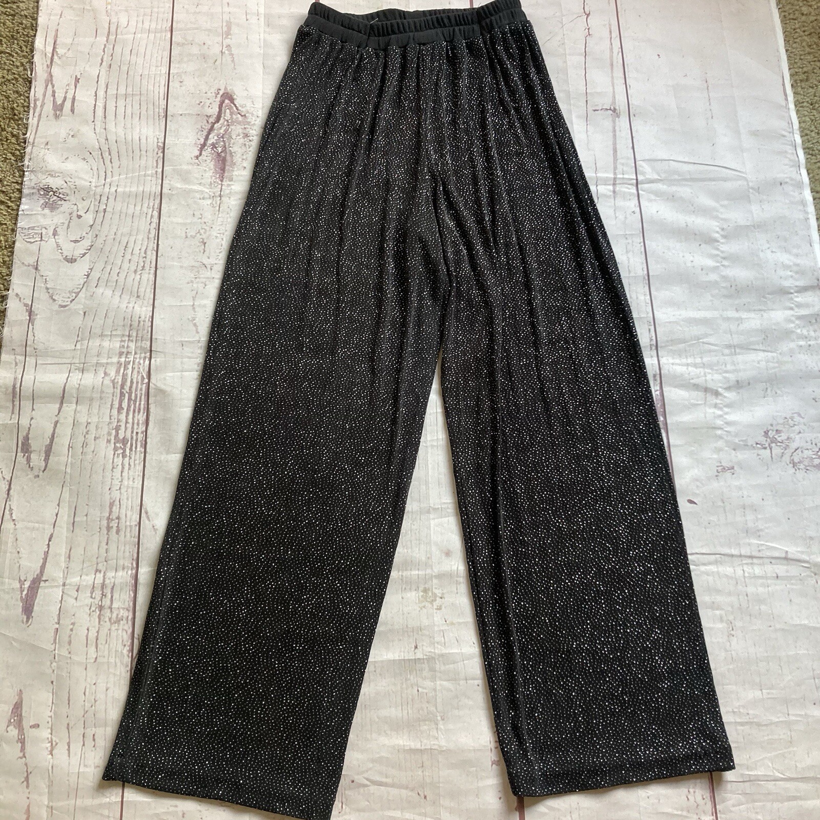 Vintage Rabbit Designs Size 14 Black Wide Leg Pants & Tunic Top Set Slinky USA