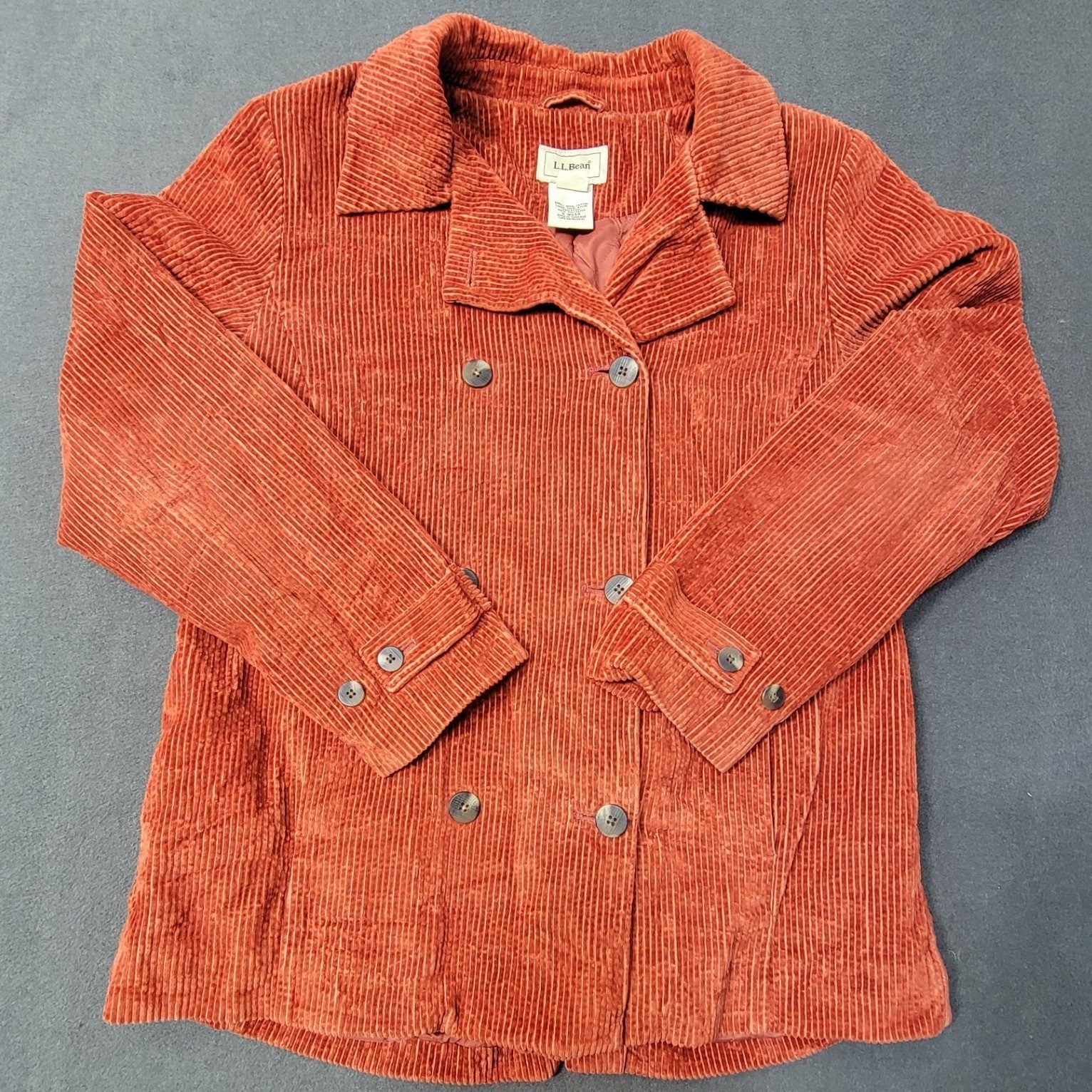 Vtg LL Bean Corduroy Jacket Womens Rust Orange Double Breasted Jacket Cotton M