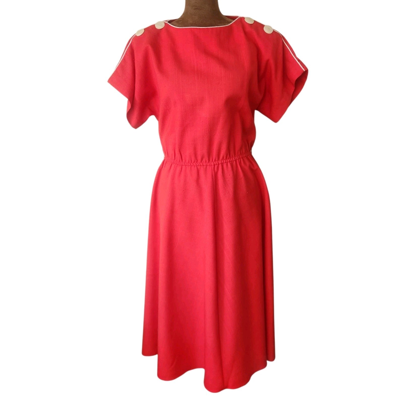 Vintage 1970s Leslie Fay Midi Dress Size 8 Preppy Secretary Button Shoulder